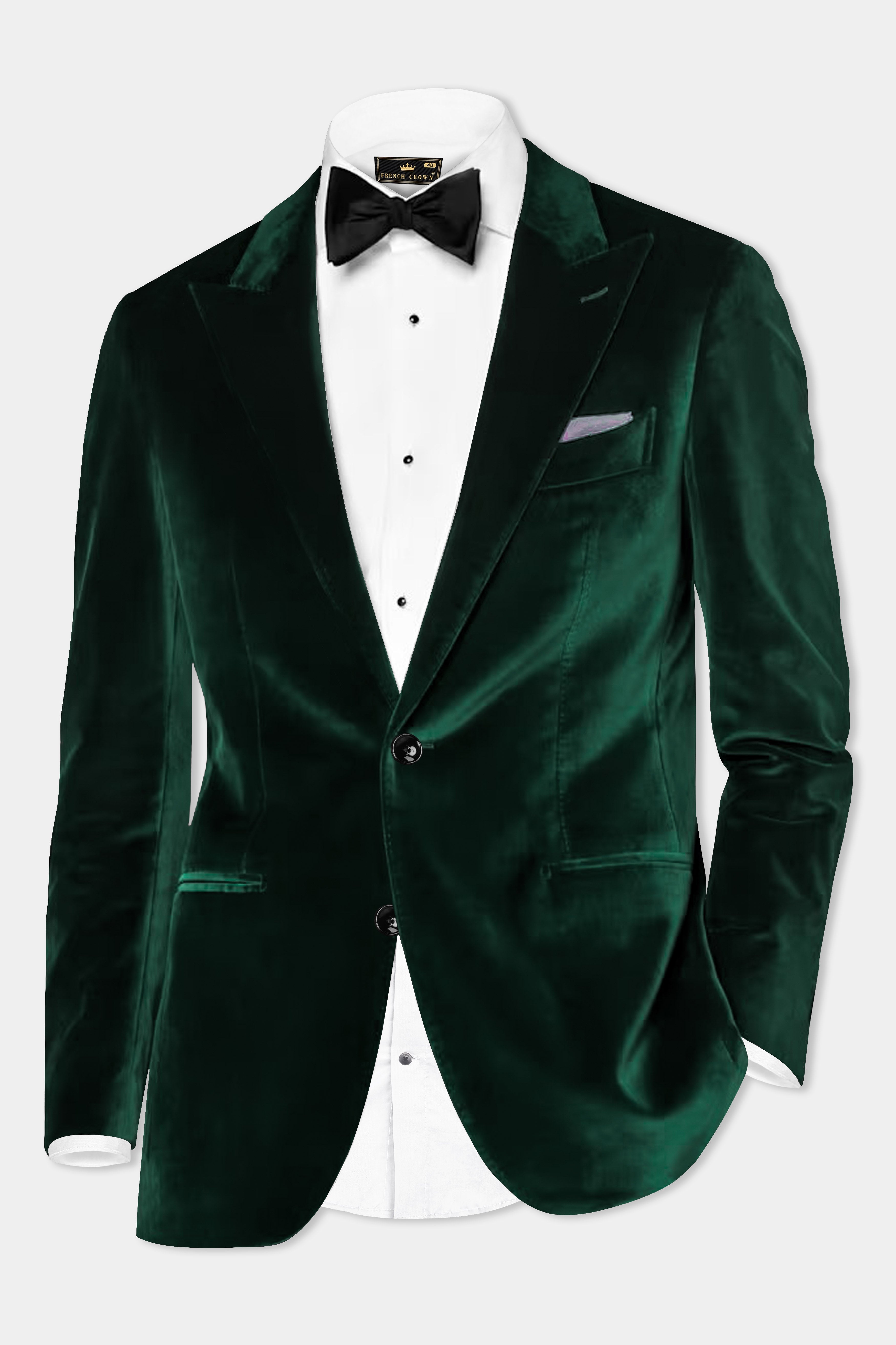 Emerald Majesty-Celtic Green Velvet Single Breasted Peak lapel Suit