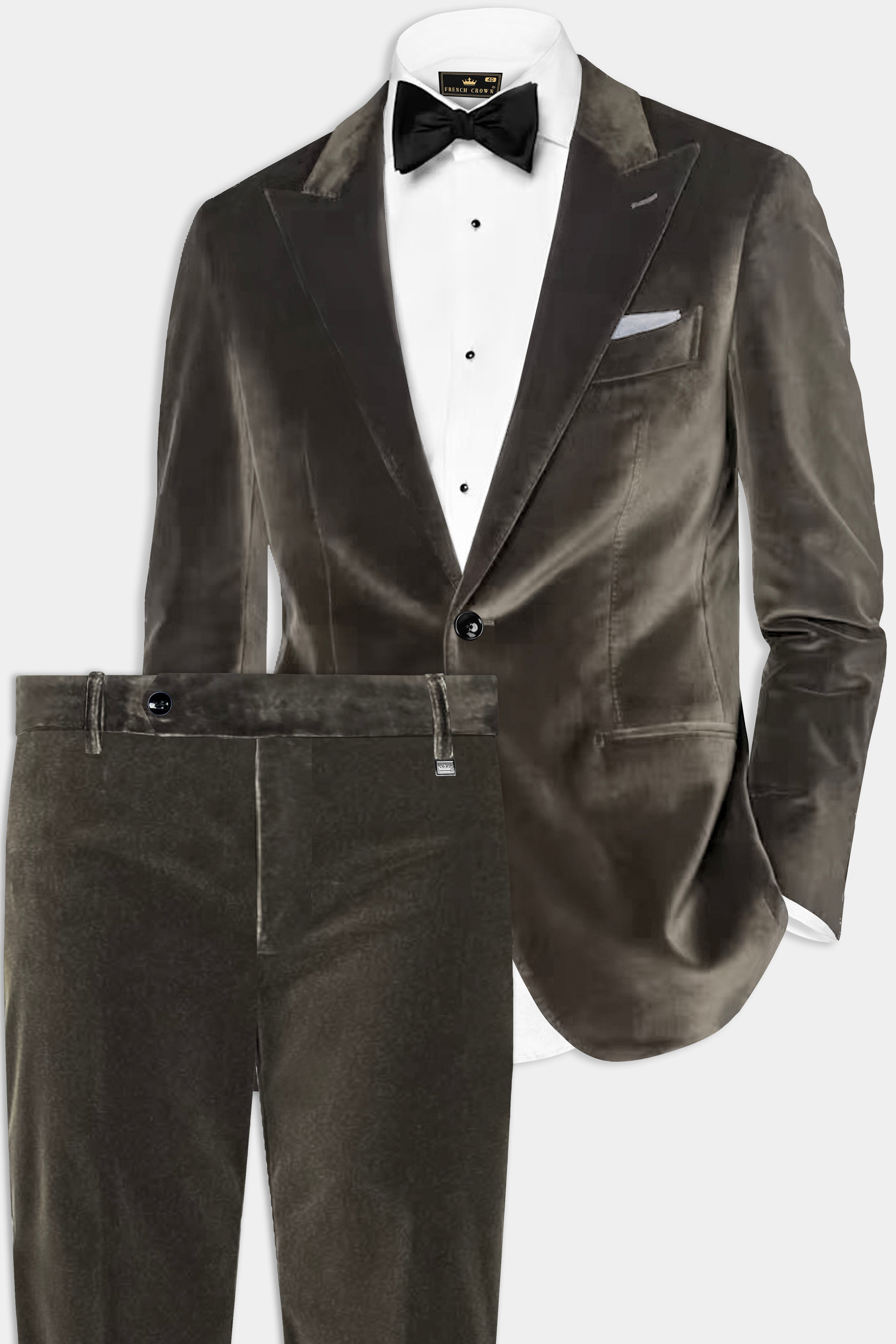 Bronze Elegance-Bistre Brown Velvet Single Breasted Peak lapel Suit