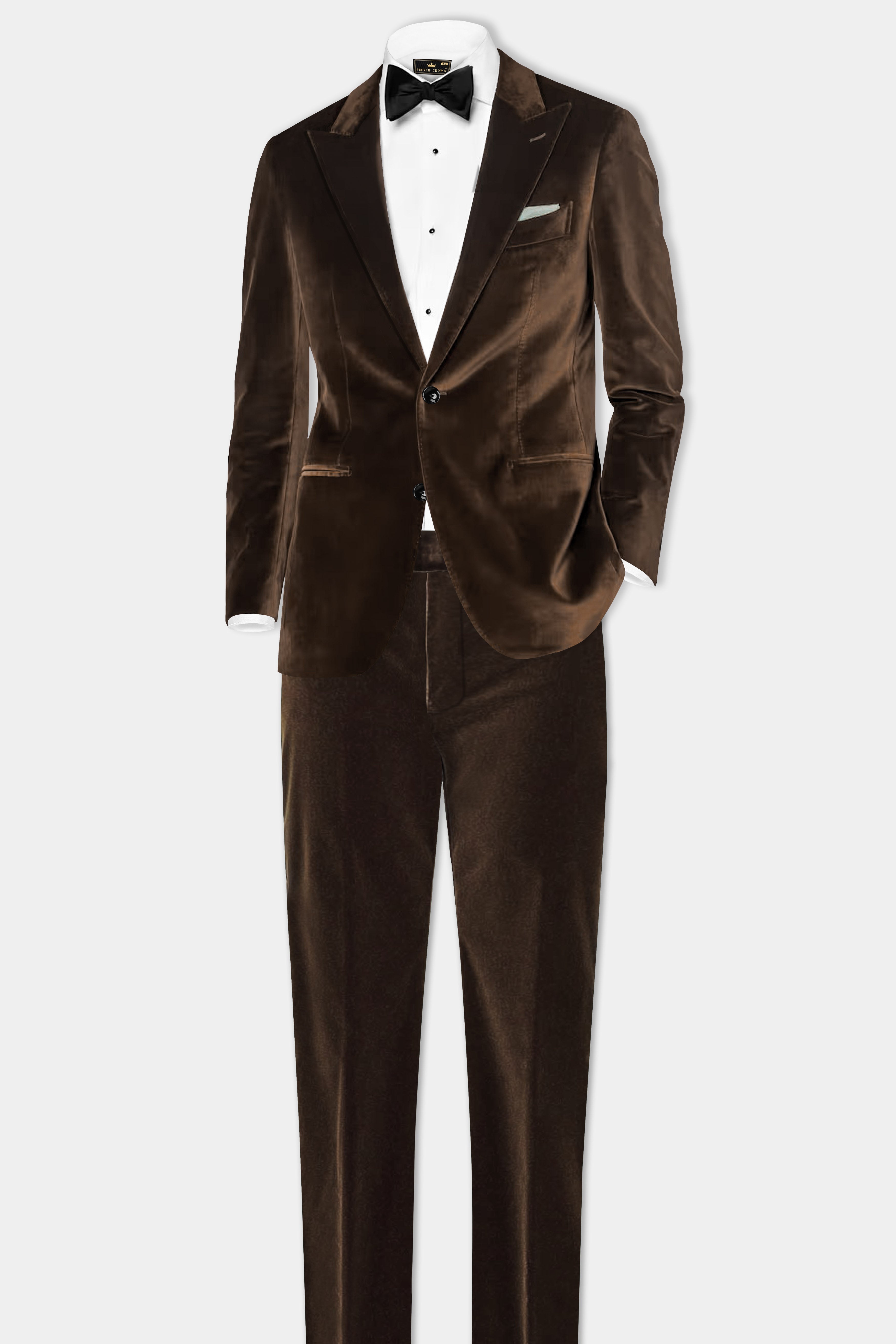 Espresso Elegance-Coffee Bean Velvet Single Breasted Peak lapel Suit