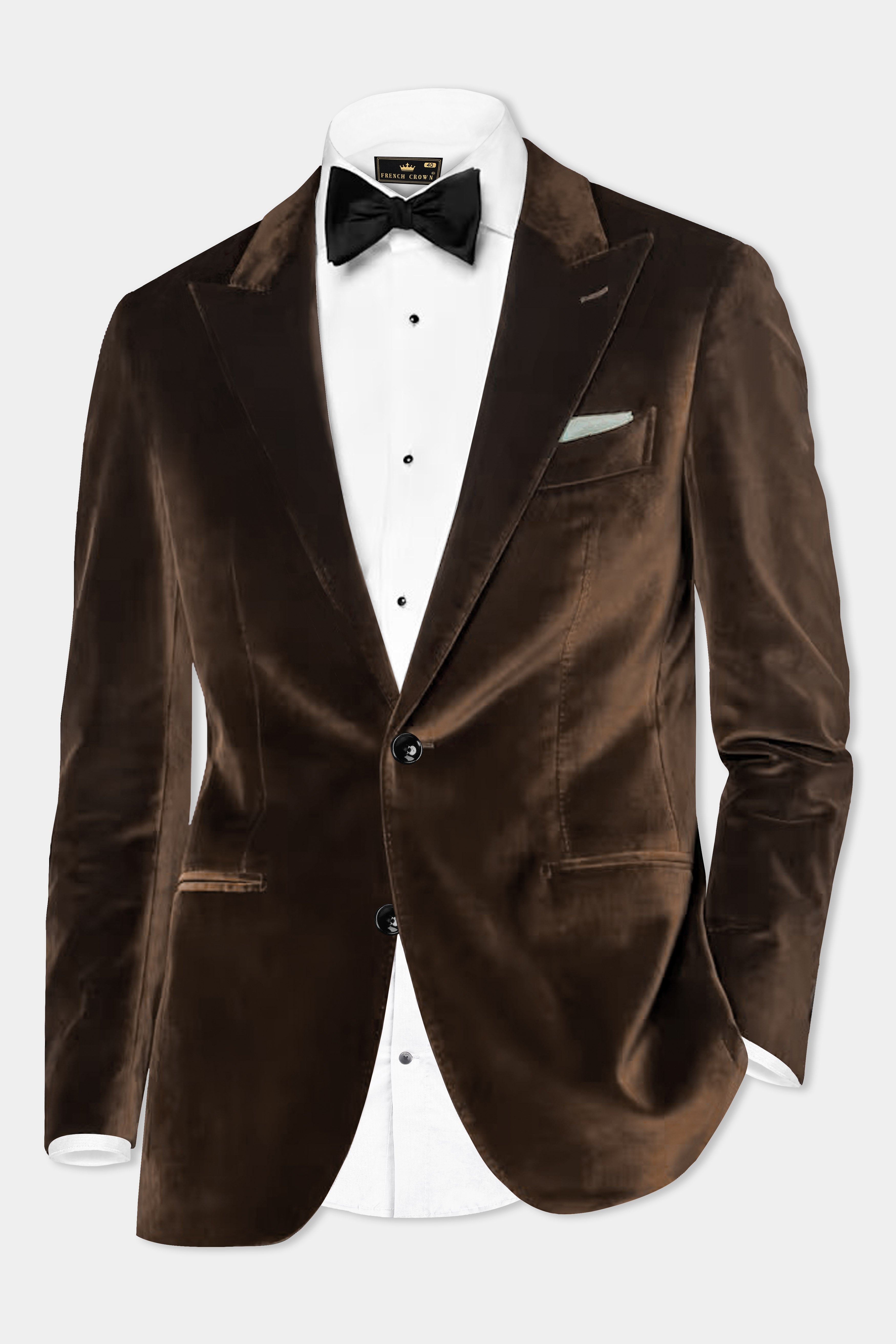 Espresso Elegance-Coffee Bean Velvet Single Breasted Peak lapel Suit