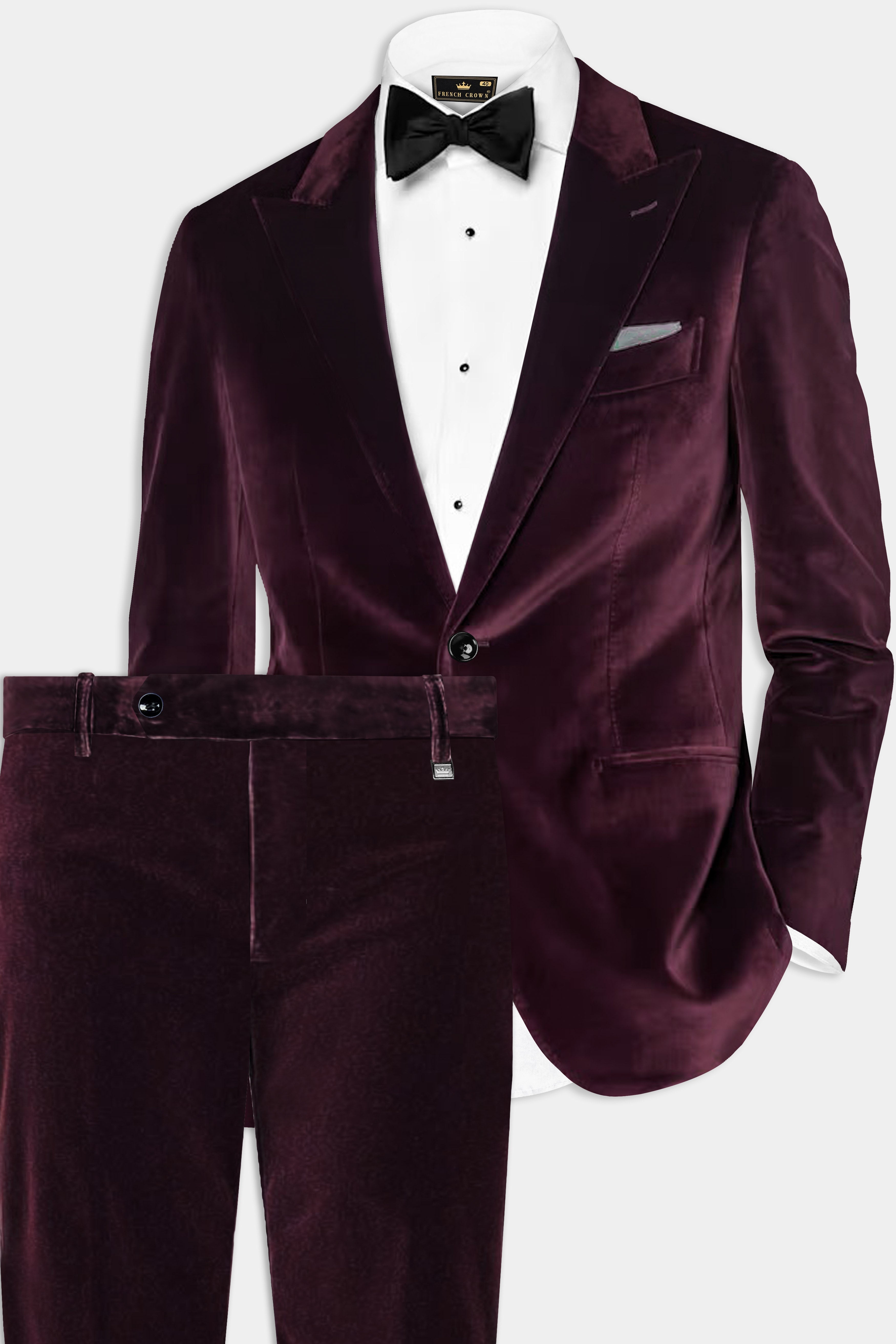 Urban Crimson-Asphalt Maroon Velvet Single Breasted Peak lapel Suit