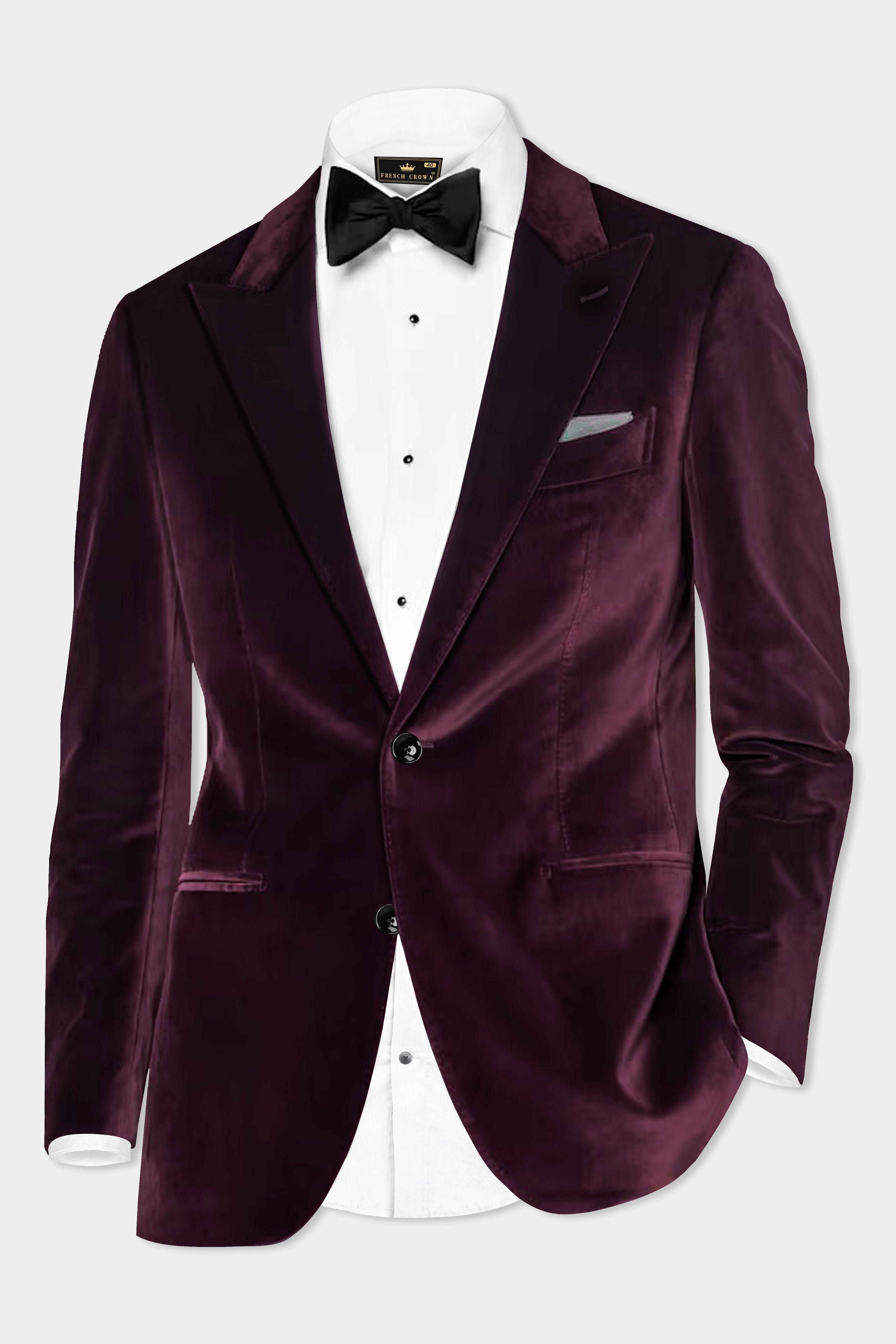 Urban Crimson-Asphalt Maroon Velvet Single Breasted Peak lapel Suit