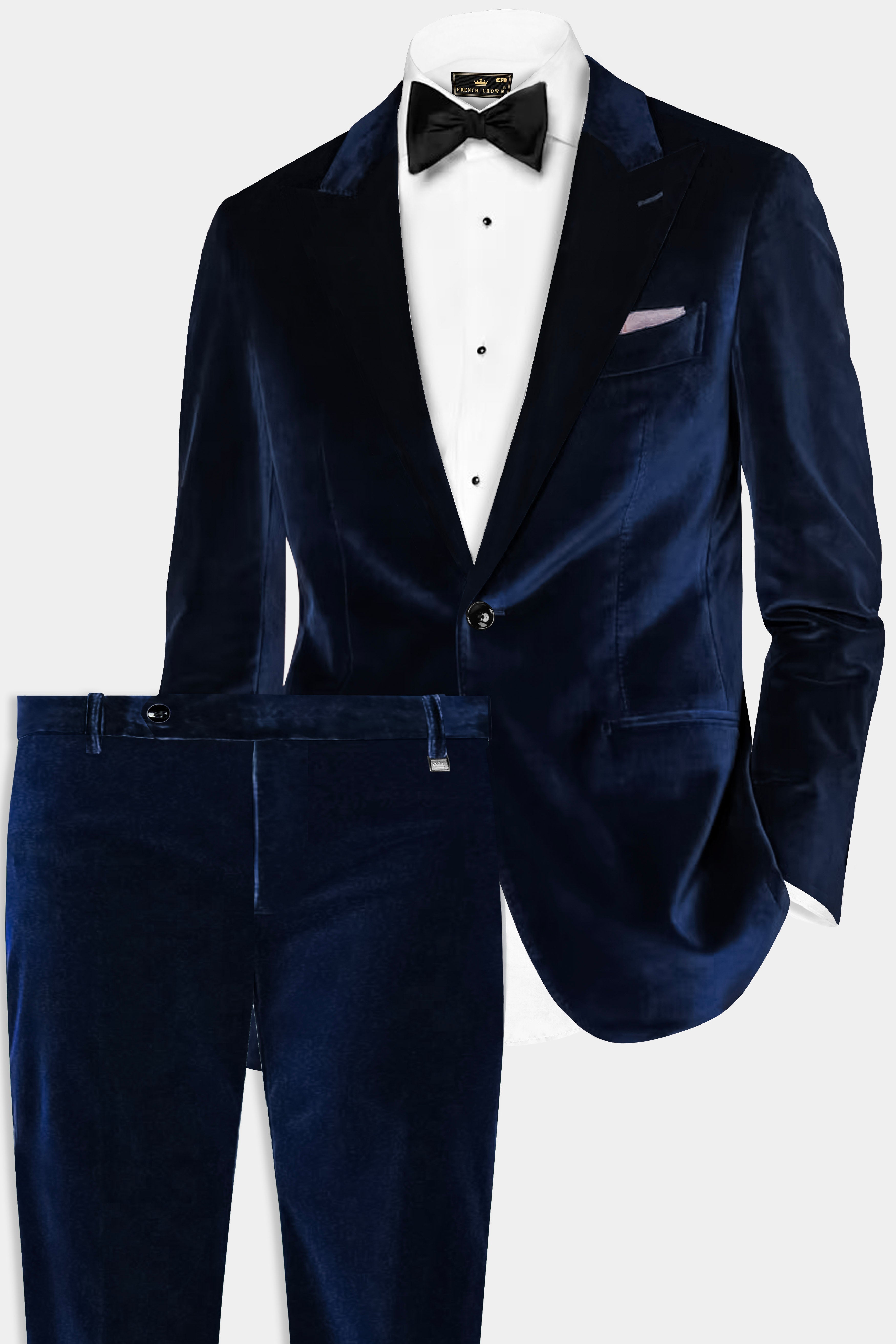 Blue Majesty-Russian Blue Velvet Single Breasted Peak lapel Suit