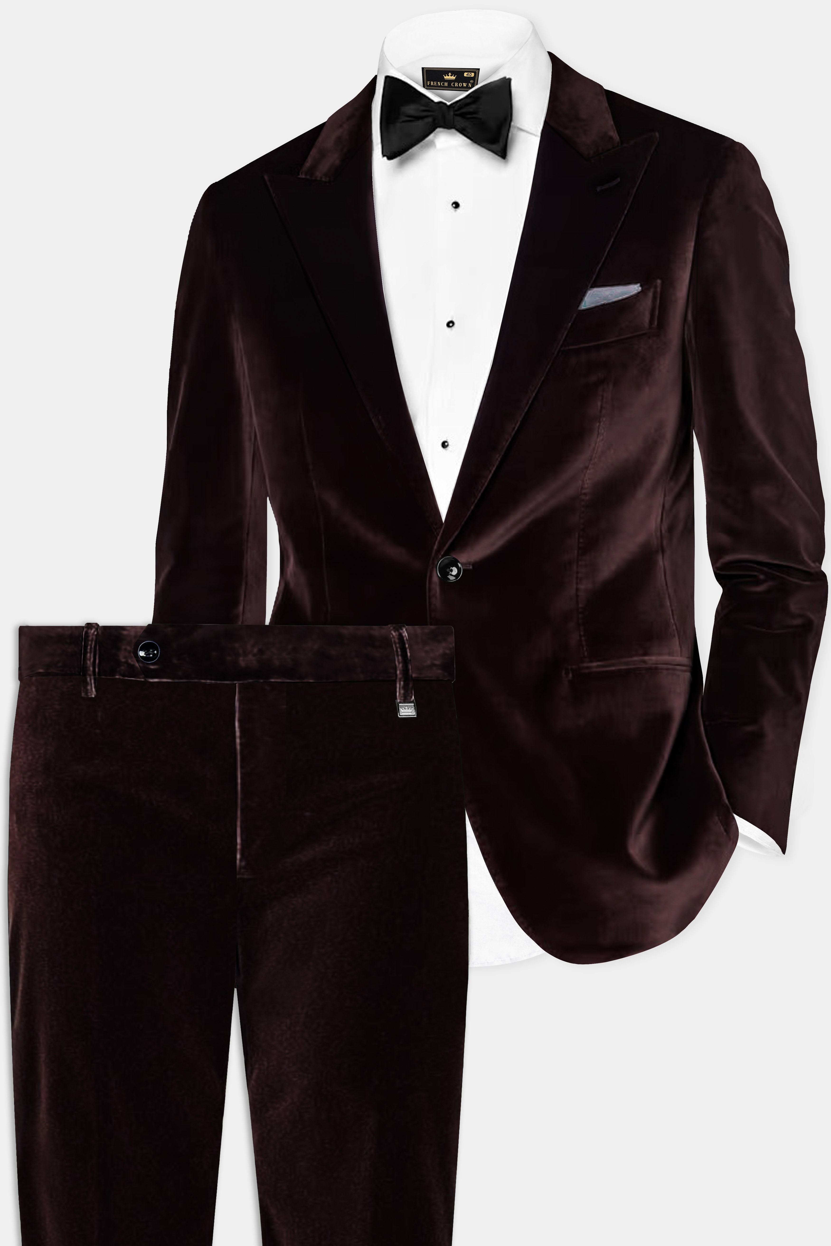 Mahogany Charm-Creole Dark Brown Velvet Single Breasted Peak lapel Suit