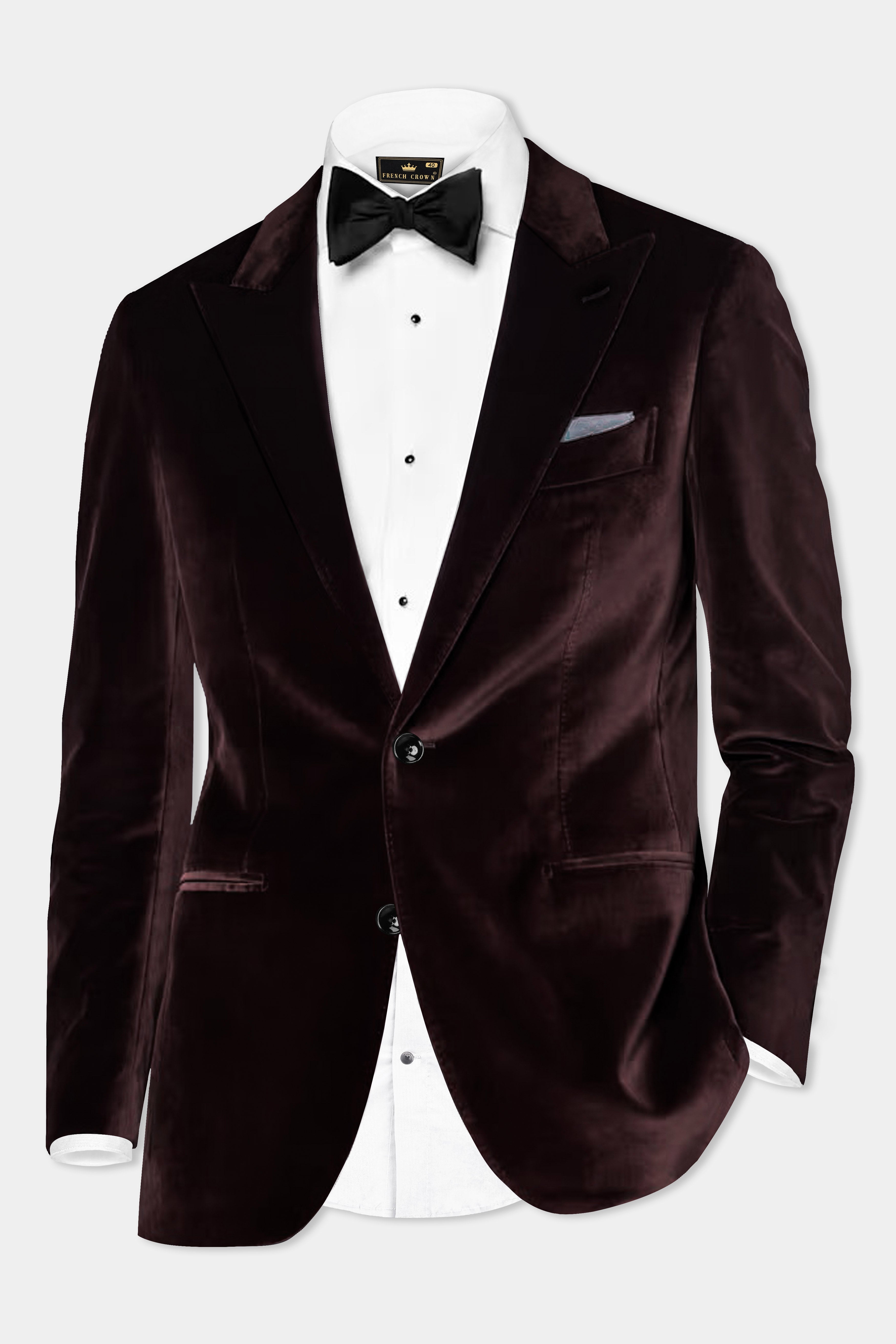 Mahogany Charm-Creole Dark Brown Velvet Single Breasted Peak lapel Suit