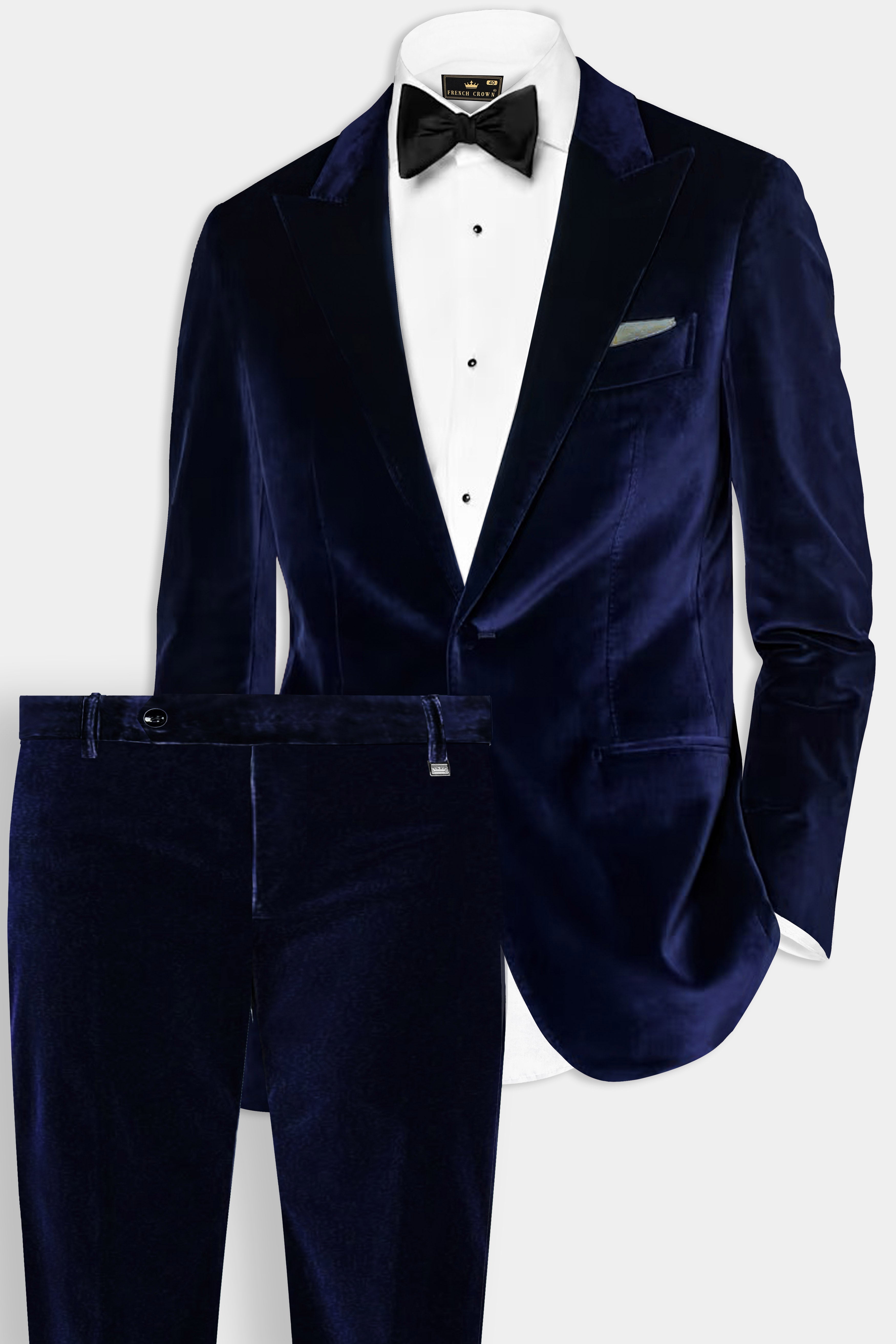 Celestial Blue-Azure Blue Velvet Single Breasted Peak lapel Suit