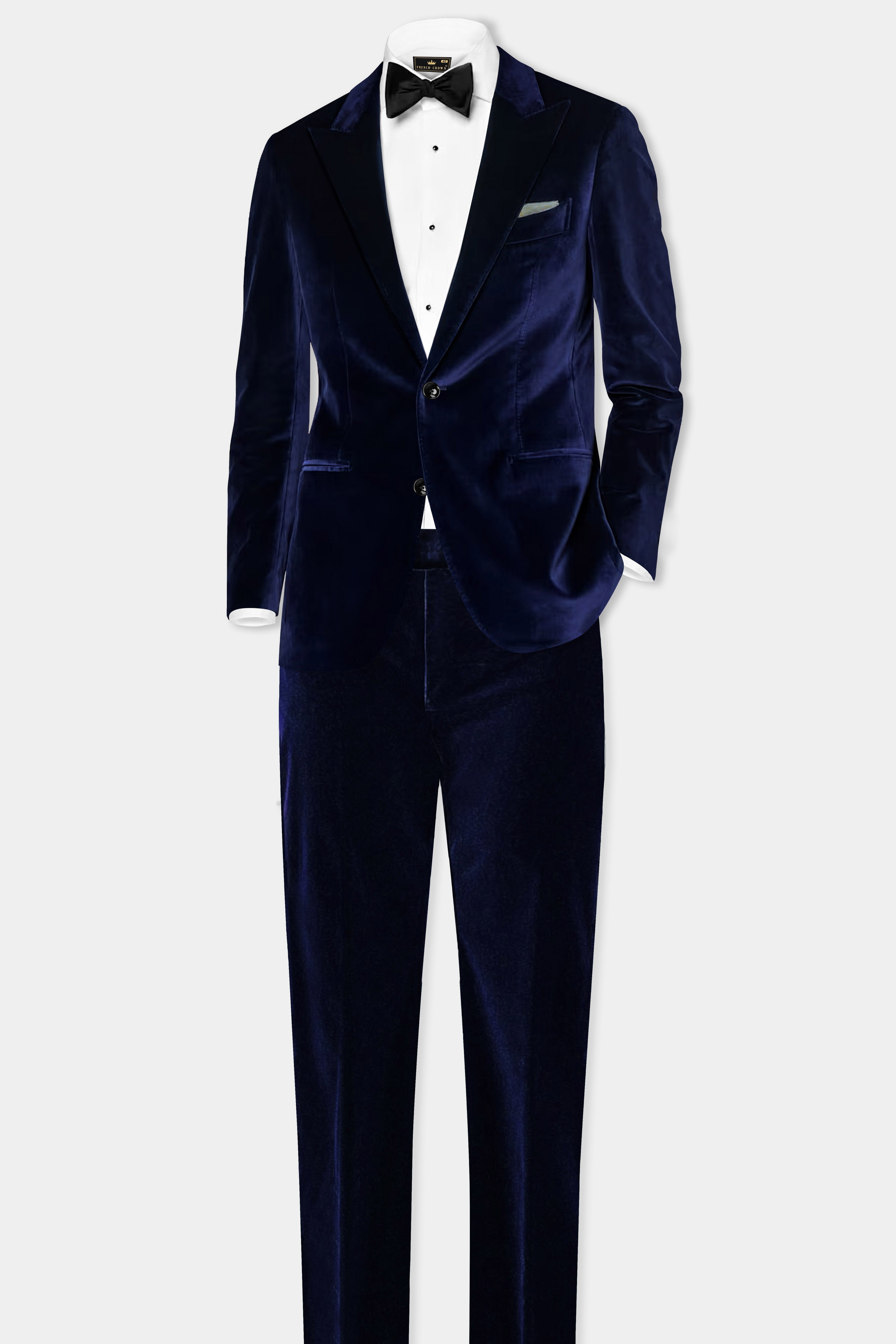 Celestial Blue-Azure Blue Velvet Single Breasted Peak lapel Suit