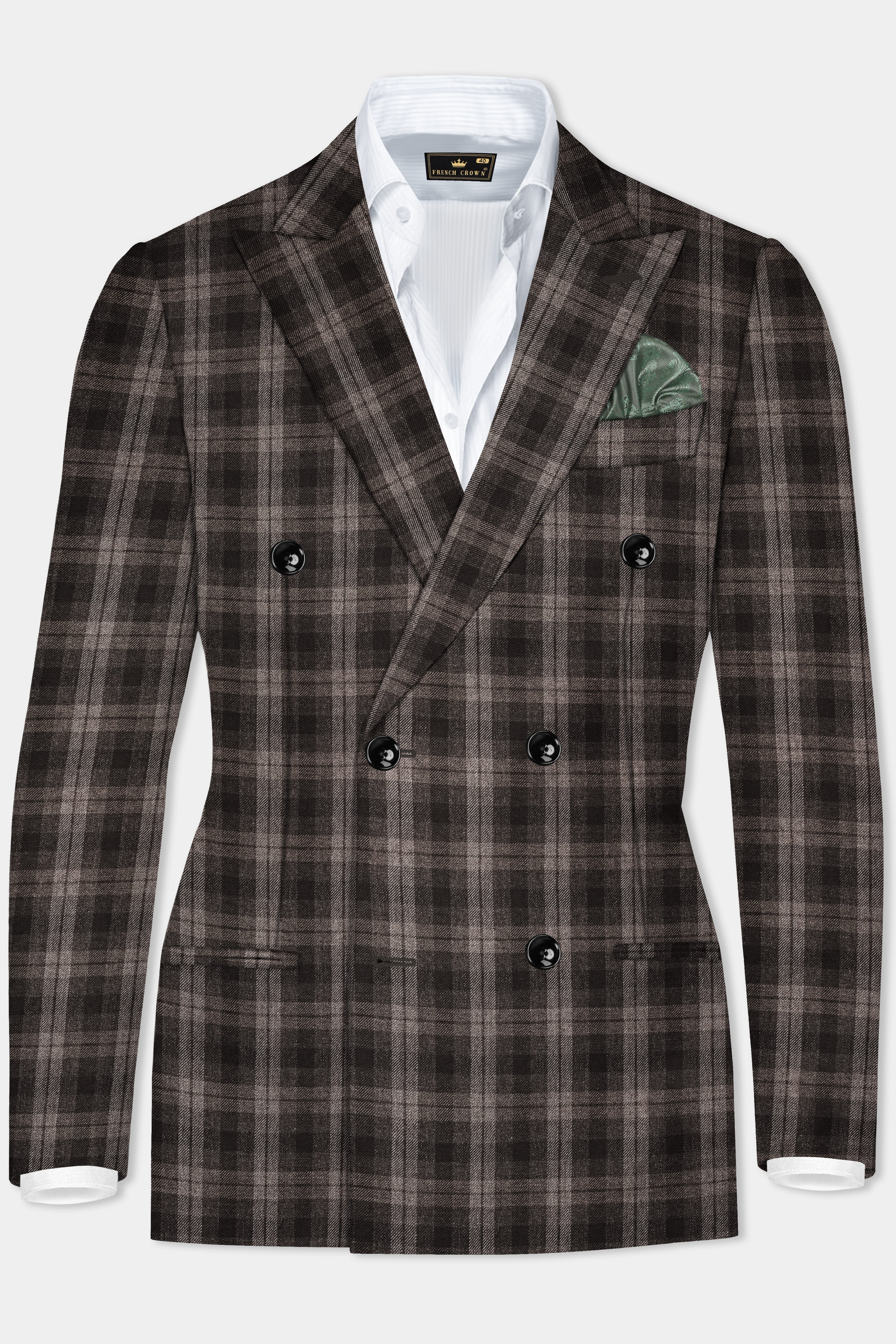 AutumnHaven-Umber Brown Plaid Tweed Double Breasted Suit