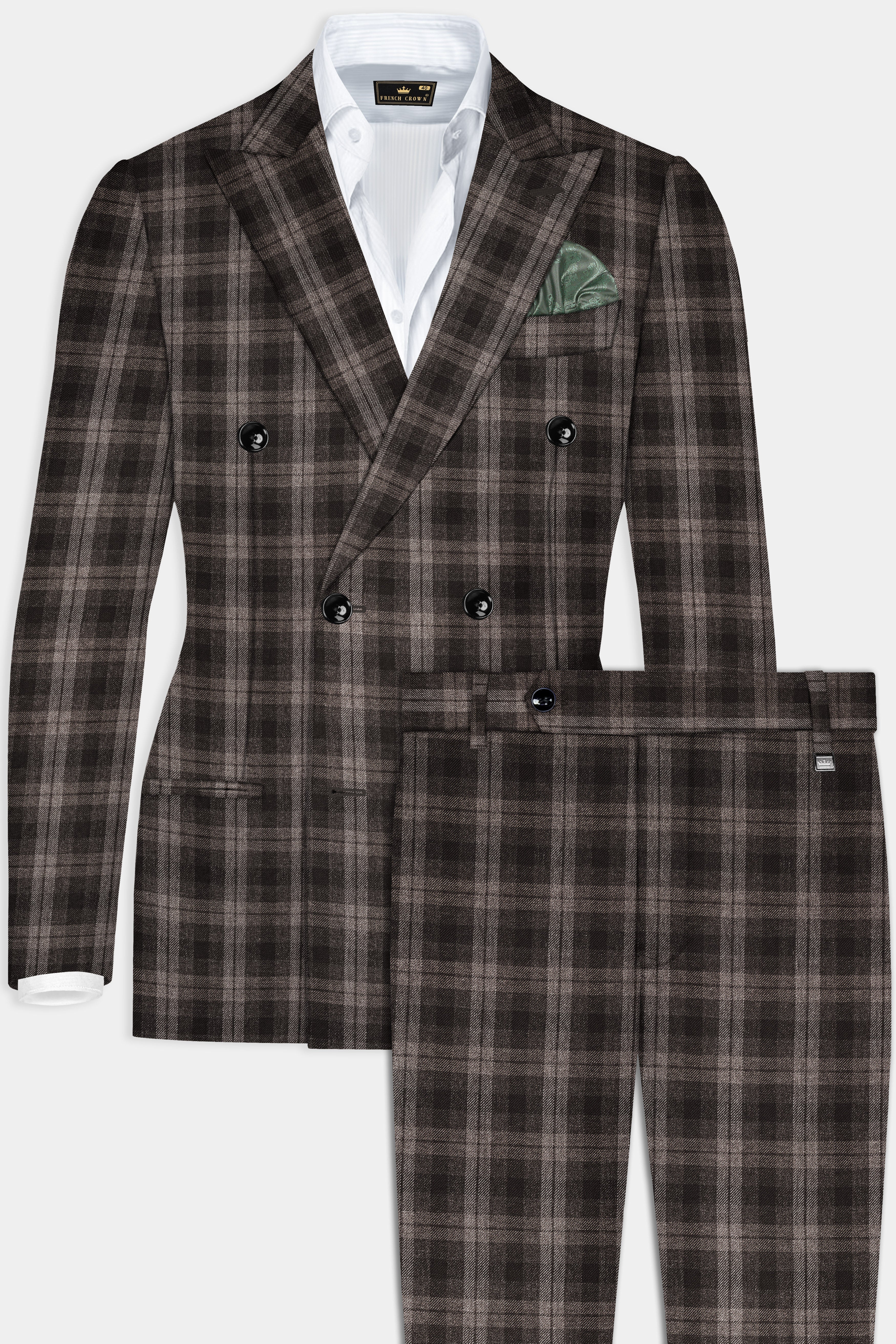 AutumnHaven-Umber Brown Plaid Tweed Double Breasted Suit