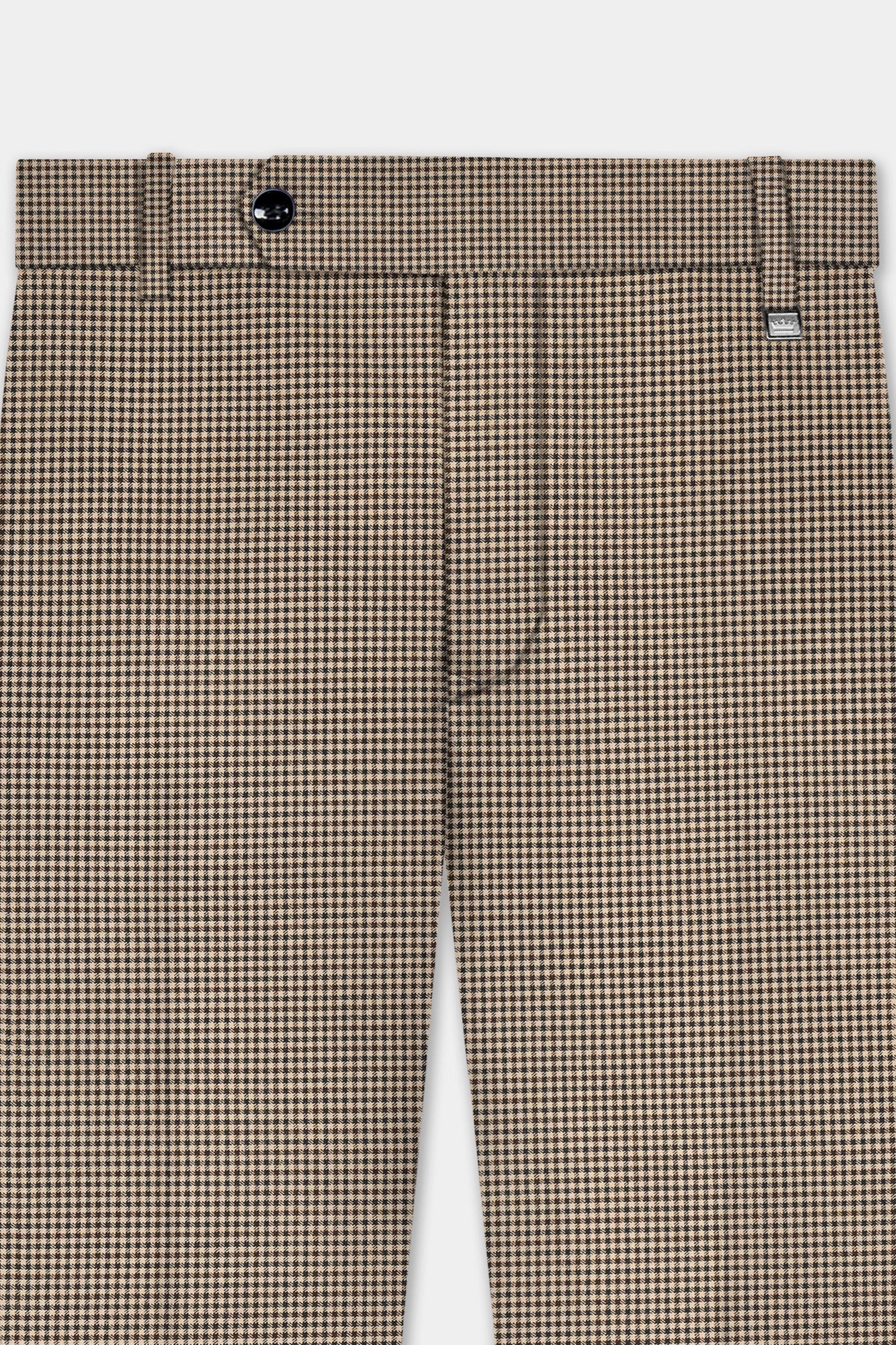 Mocha-Bison Cream And Swirl Brown Gingham Checked Wool Rich Single Breasted Suit