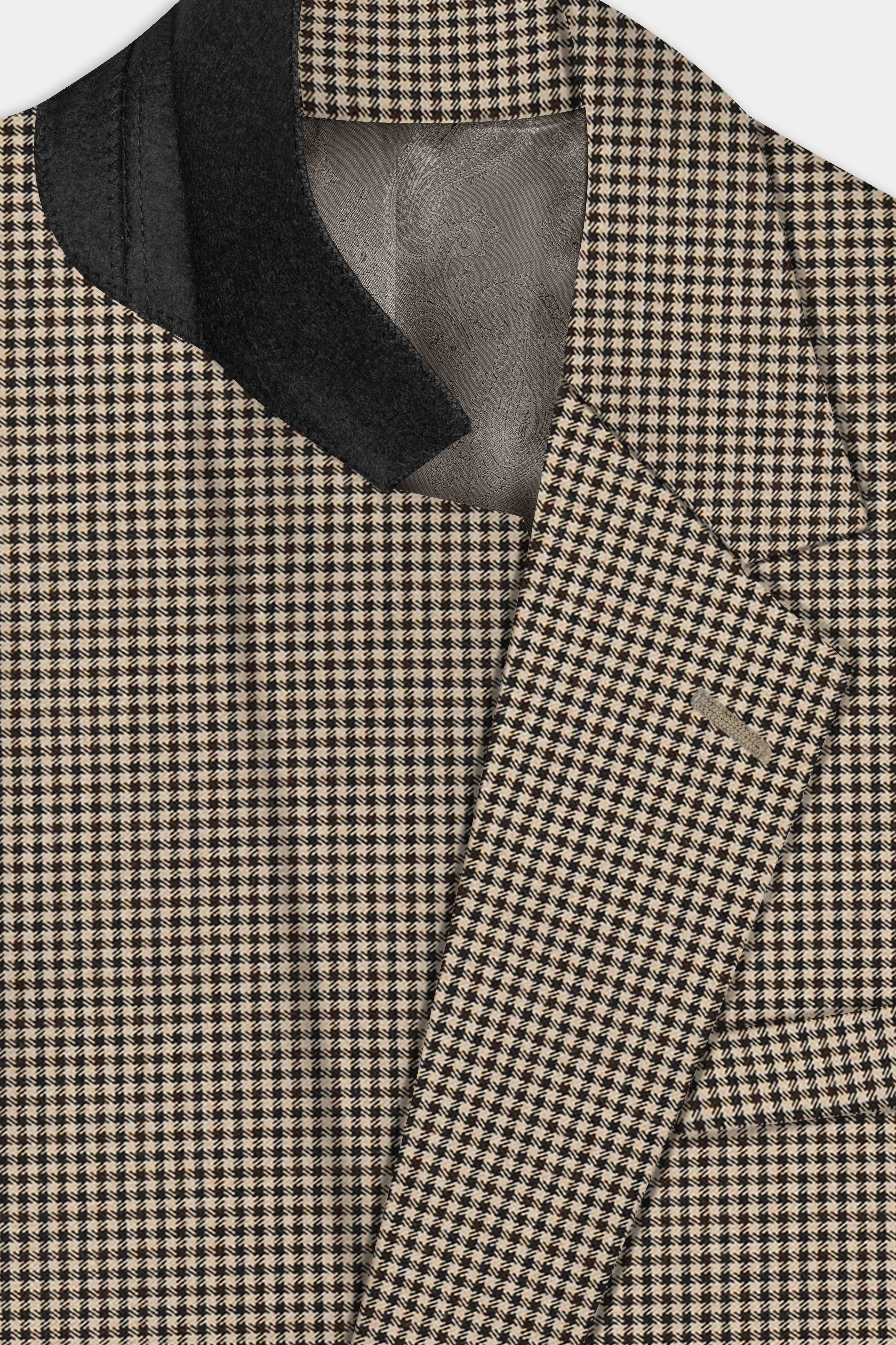 Mocha-Bison Cream And Swirl Brown Gingham Checked Wool Rich Single Breasted Suit