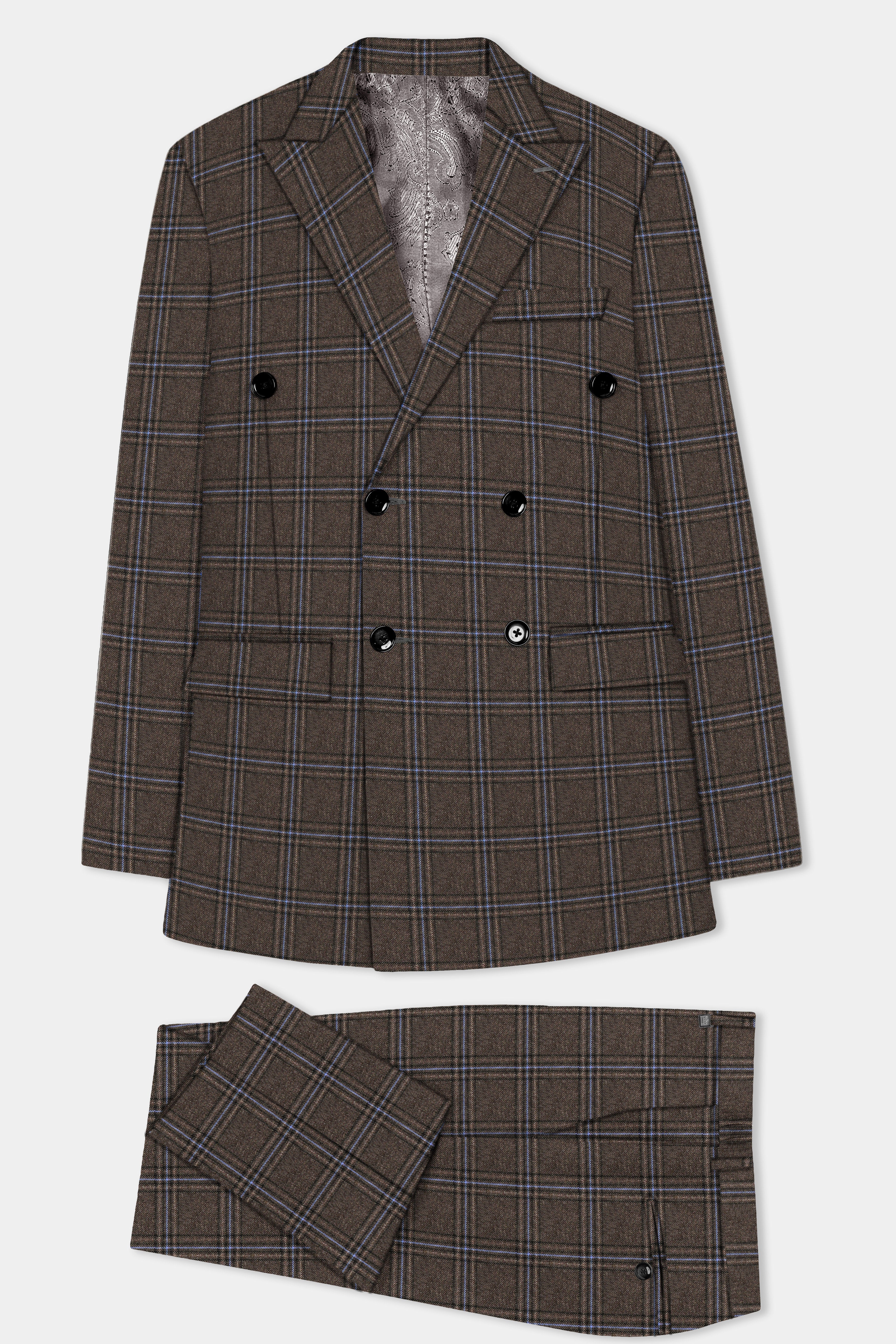 Tweed Crest-Bistre Brown Plaid Double Breasted Suit