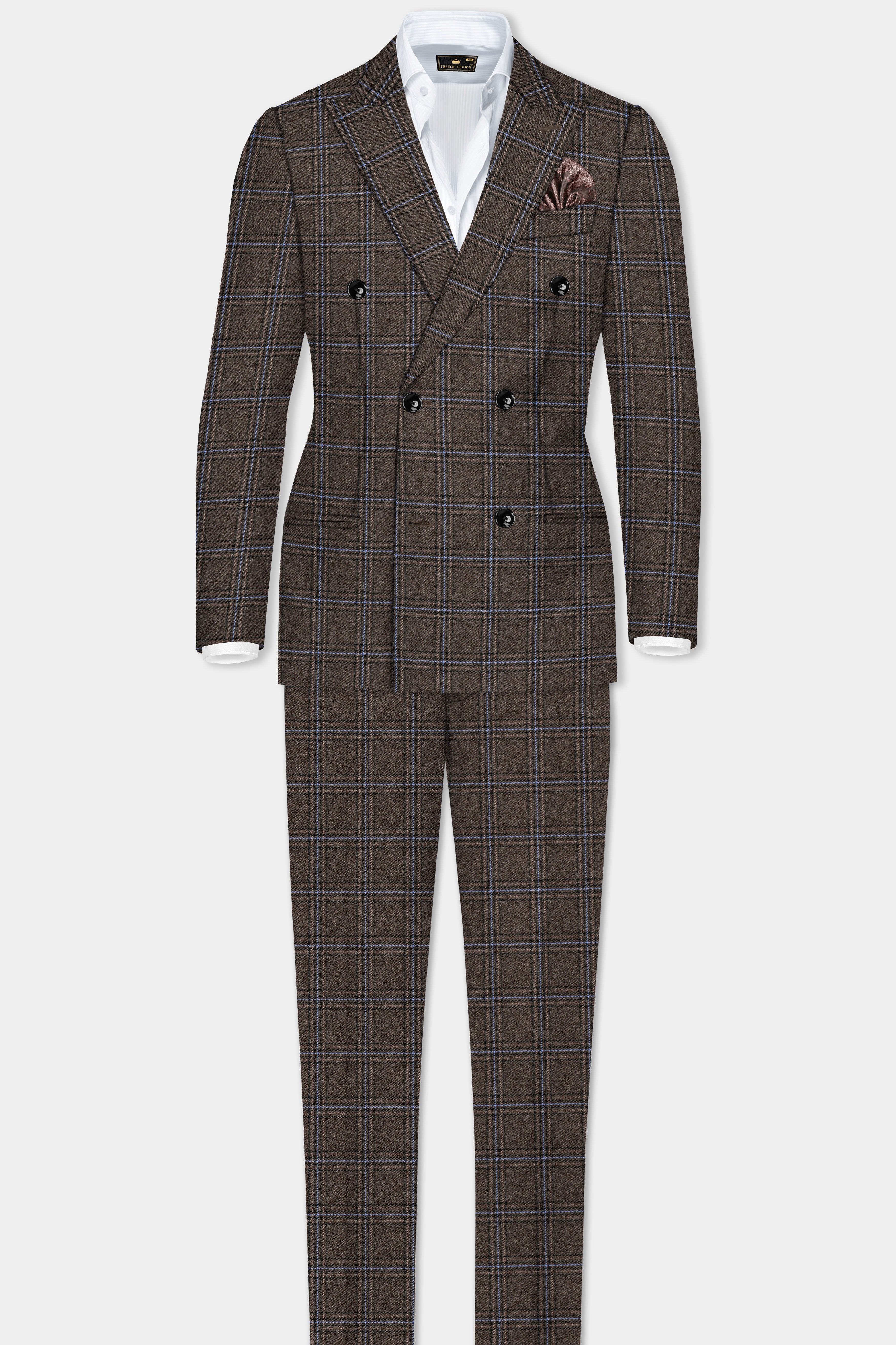 Tweed Crest-Bistre Brown Plaid Double Breasted Suit