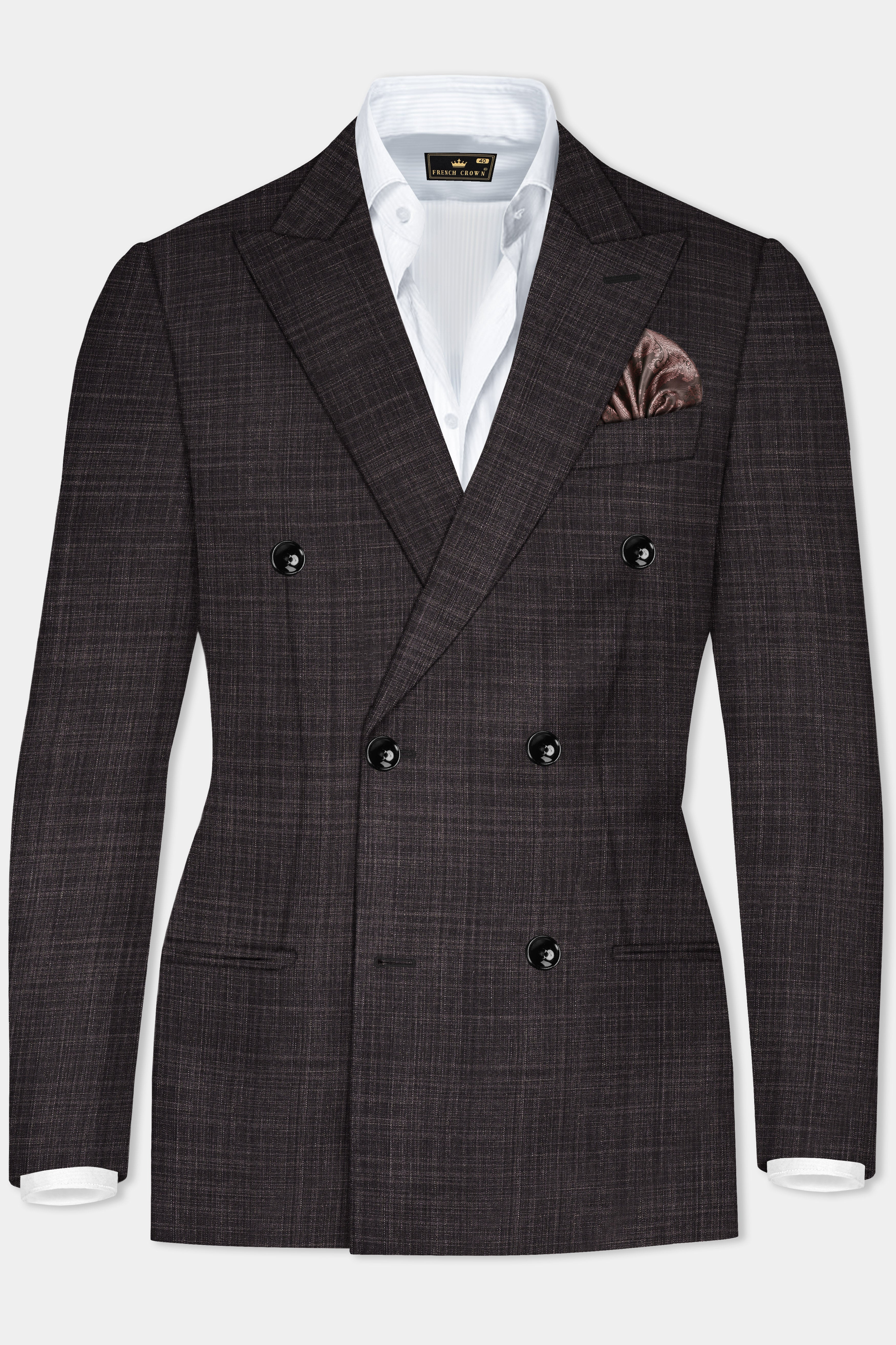 CaféNoir-Piano Brown Textured Wool Rich Double Breasted Suit