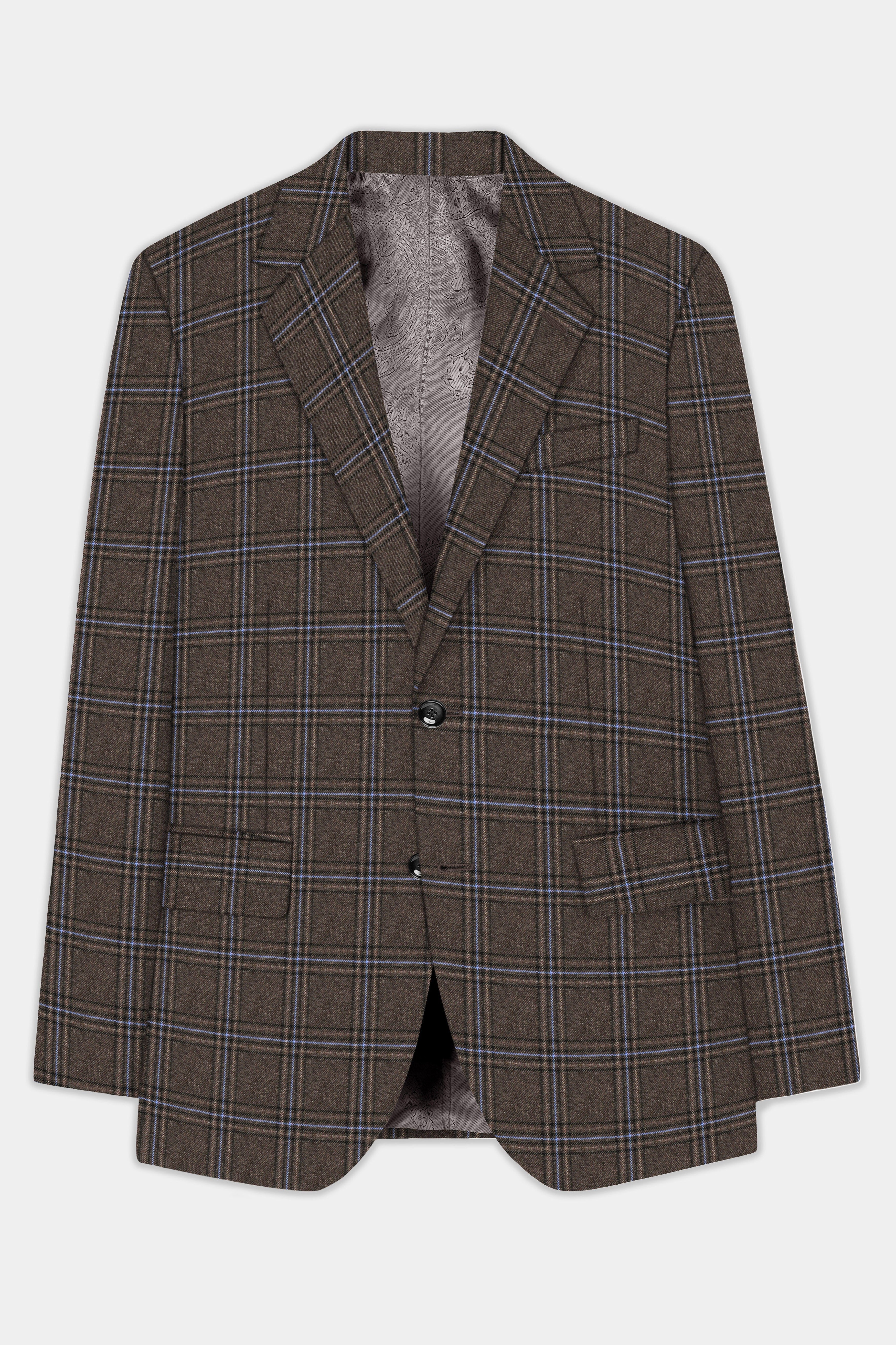 Tweed Crest-Bistre Brown Plaid Single Breasted Suit