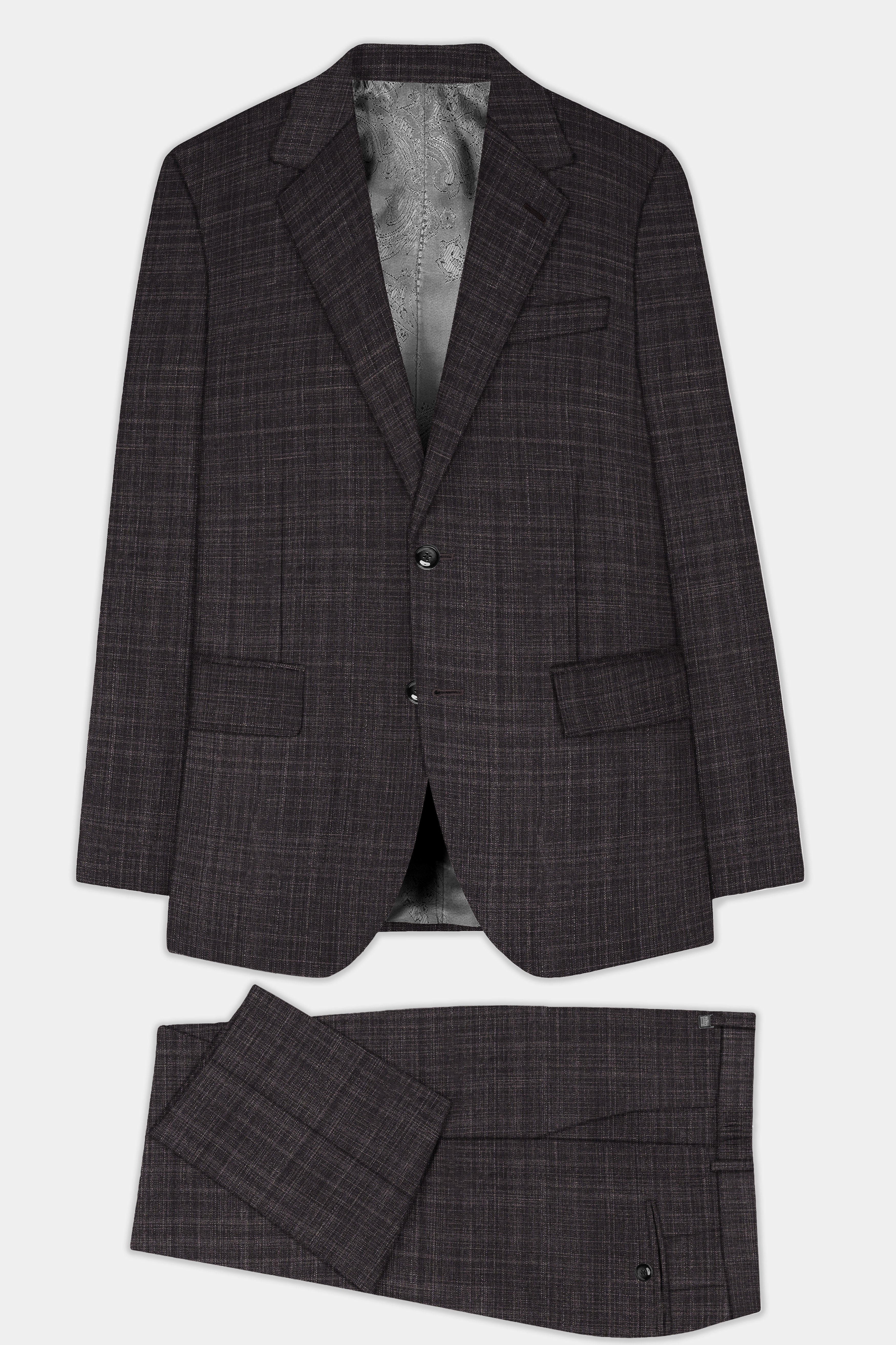 CaféNoir-Piano Brown Textured Wool Rich Single Breasted Suit