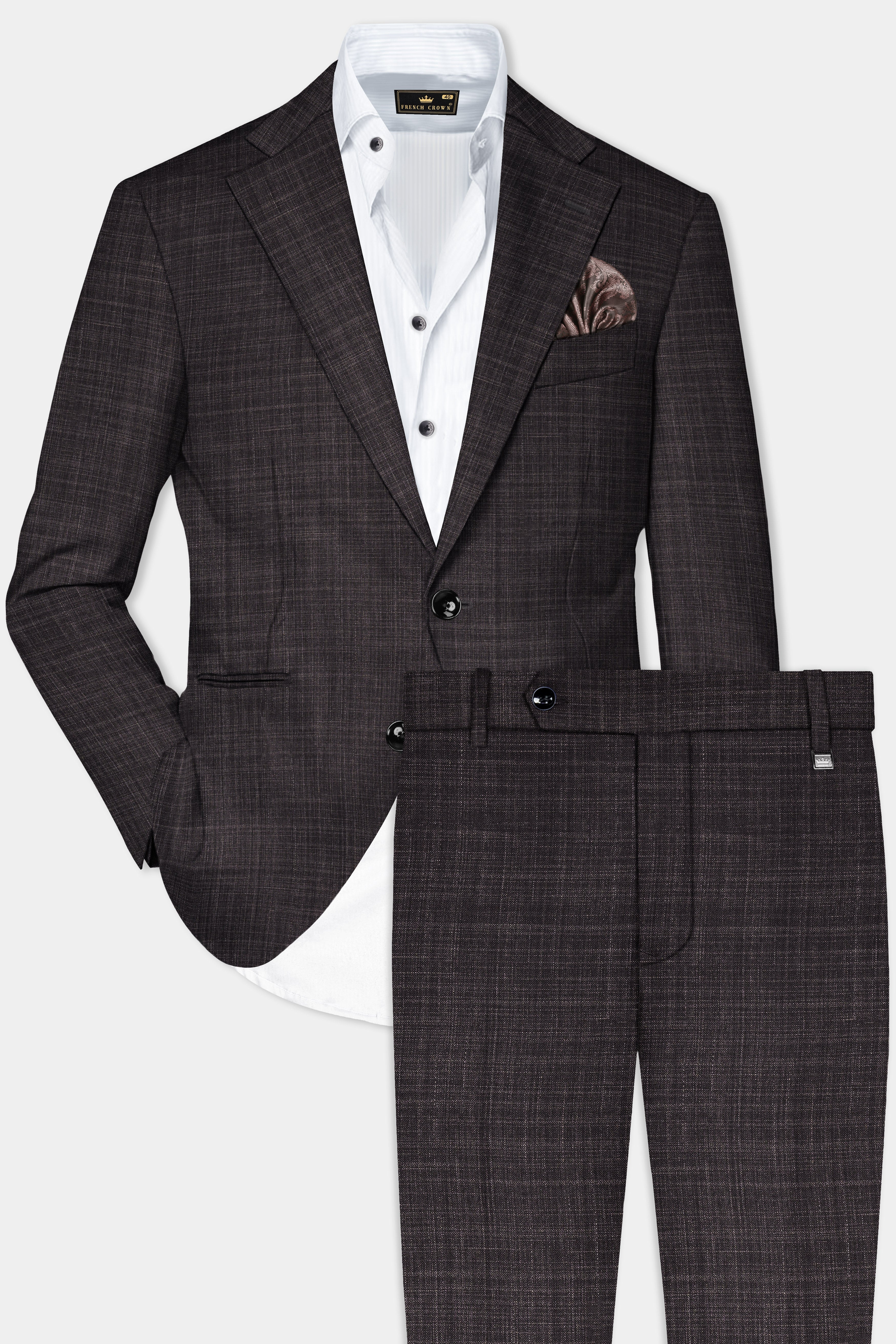 CaféNoir-Piano Brown Textured Wool Rich Single Breasted Suit