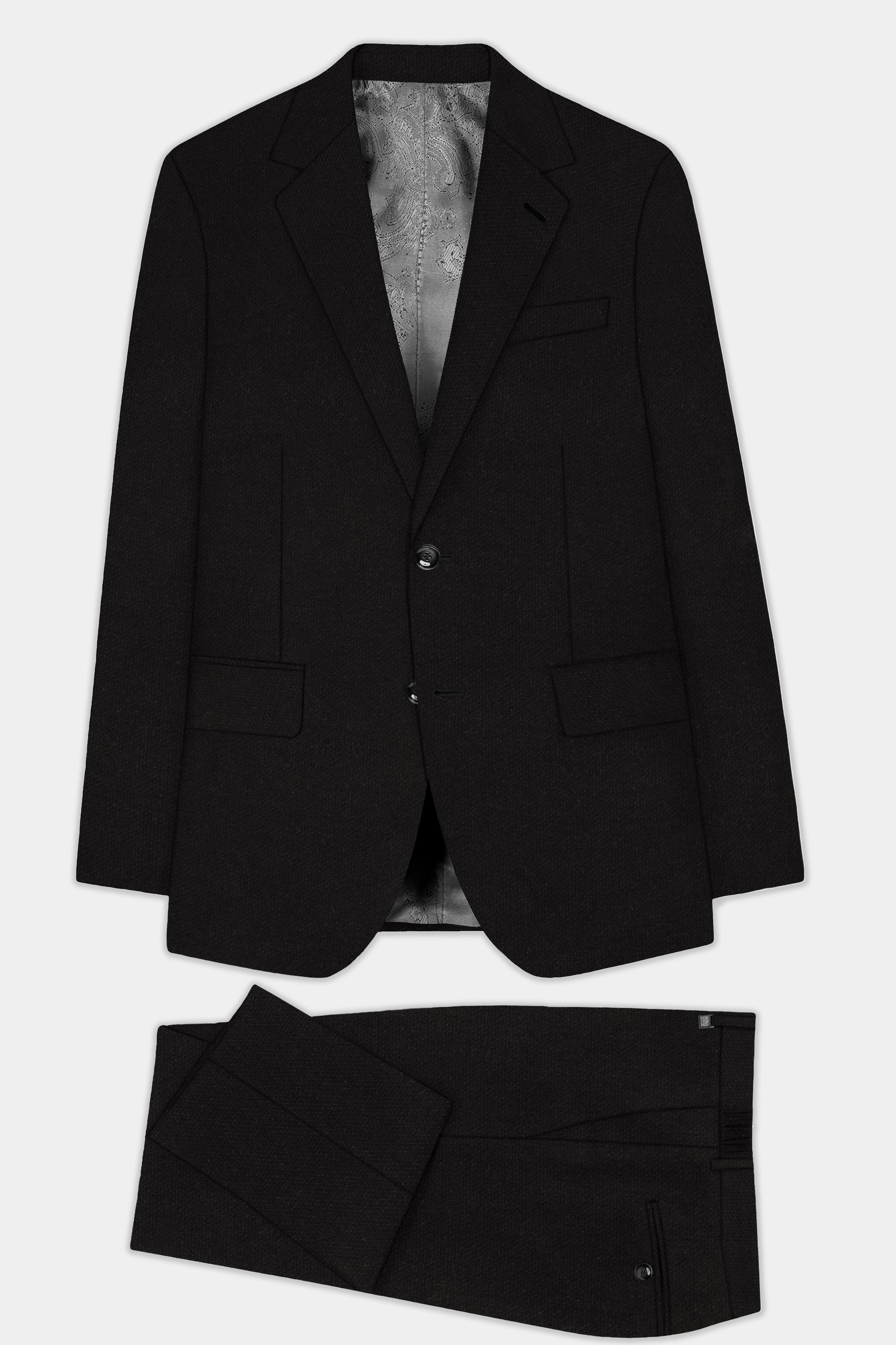 NoirFlex-Jade Black 4-Way Stretch Textured Single Breasted Suit