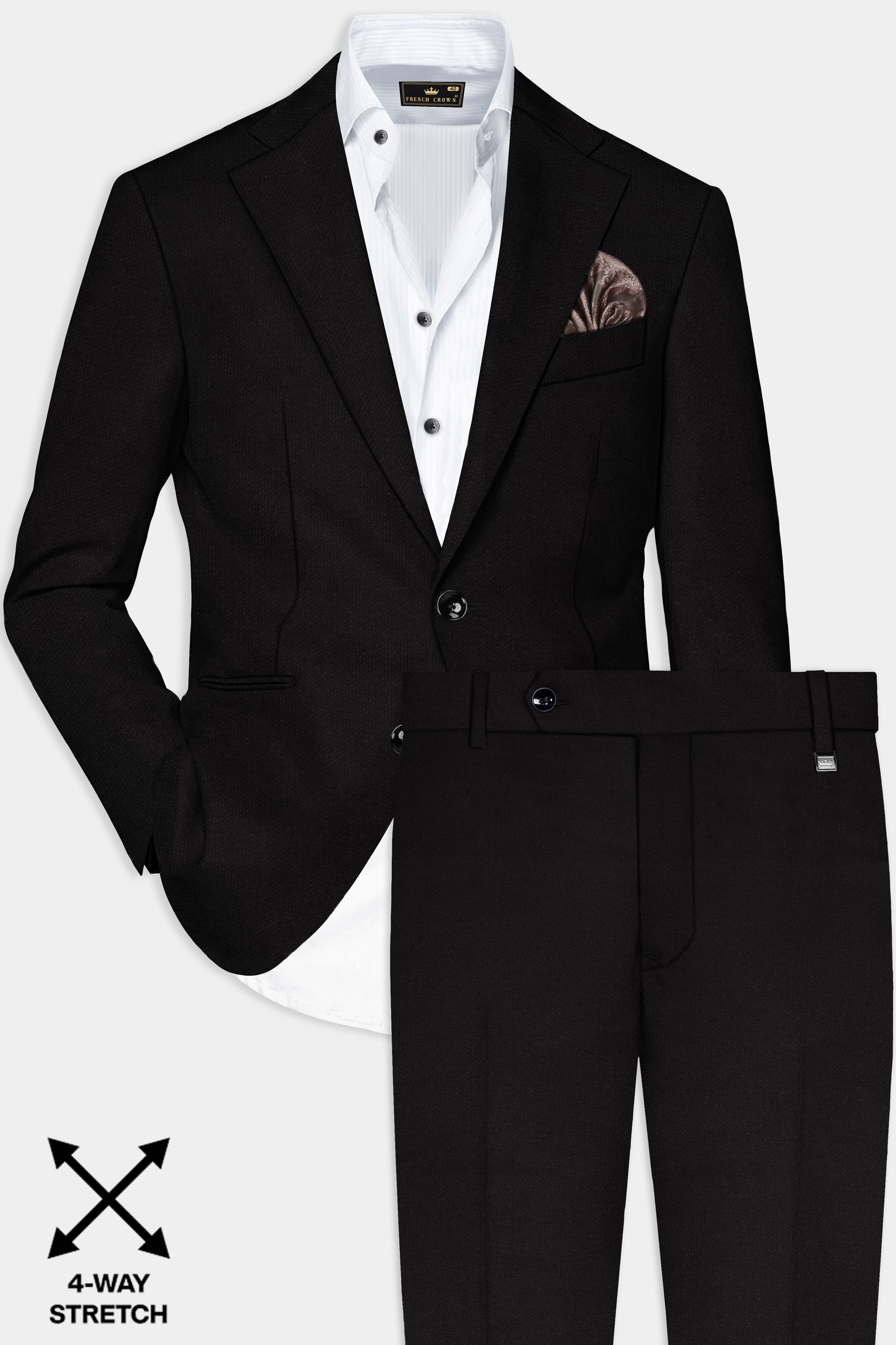 NoirFlex-Jade Black 4-Way Stretch Textured Single Breasted Suit