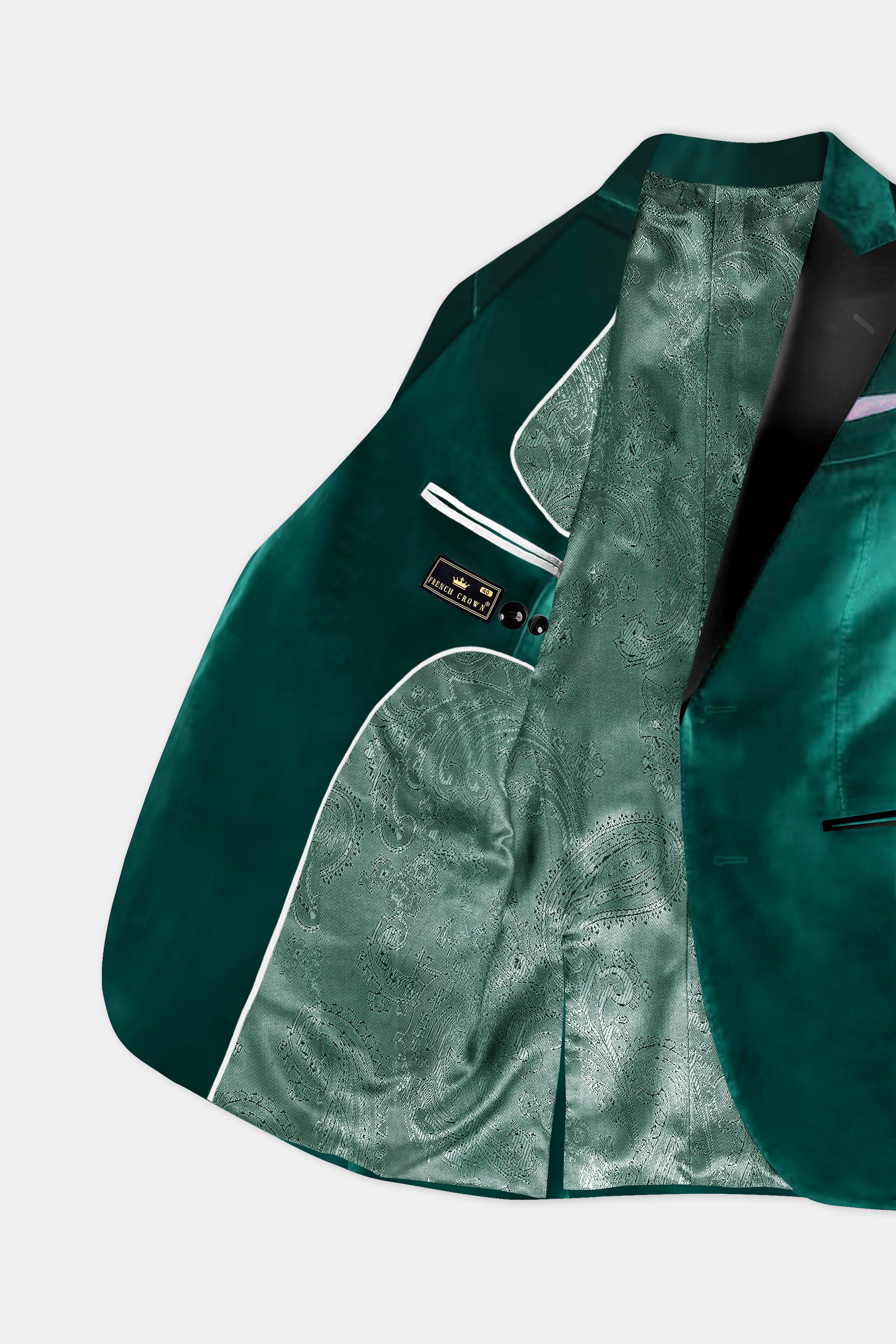 Emerald-Daintree Green Textured Velvet Peak Collar Tuxedo Suit