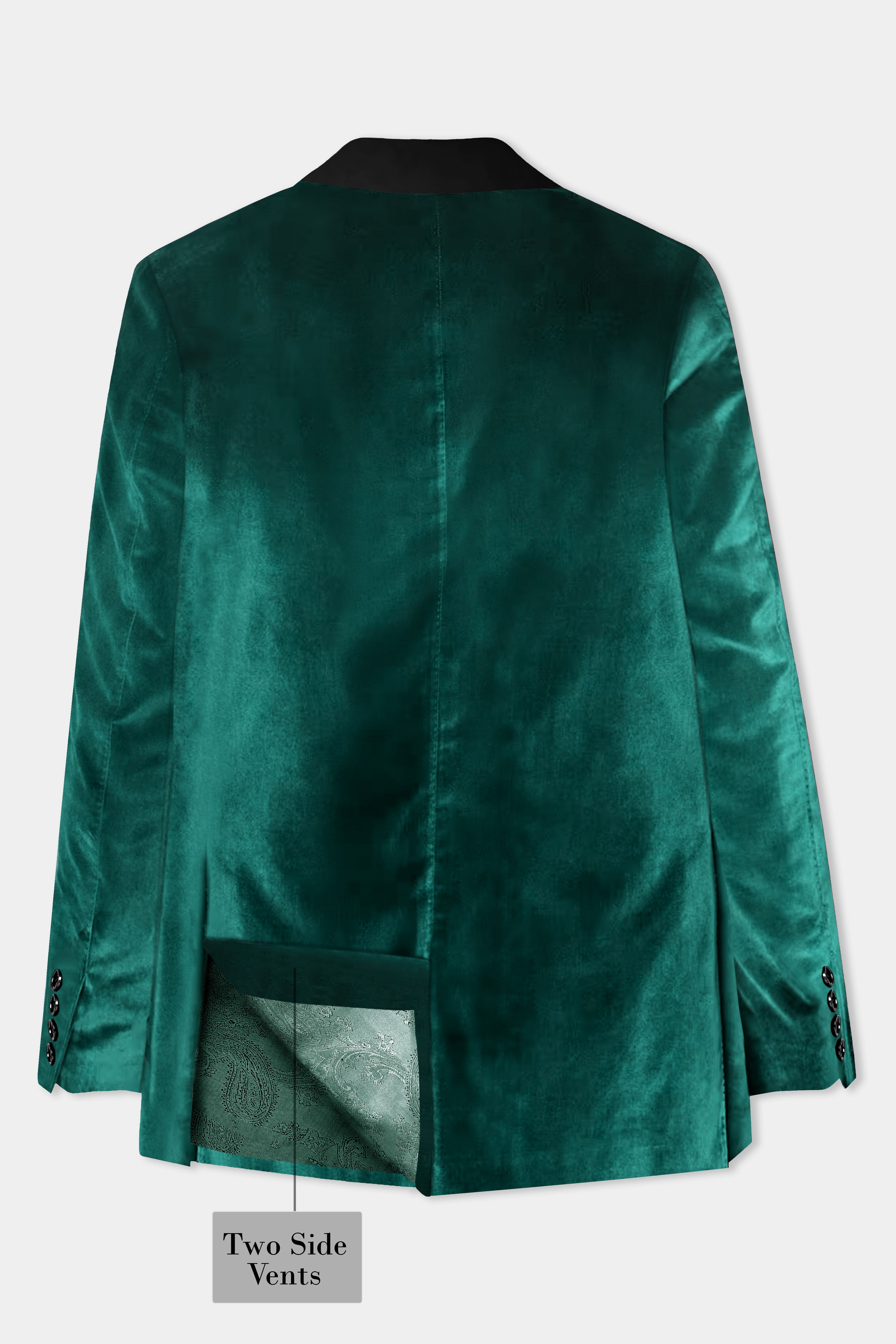 Emerald-Daintree Green Textured Velvet Peak Collar Tuxedo Suit