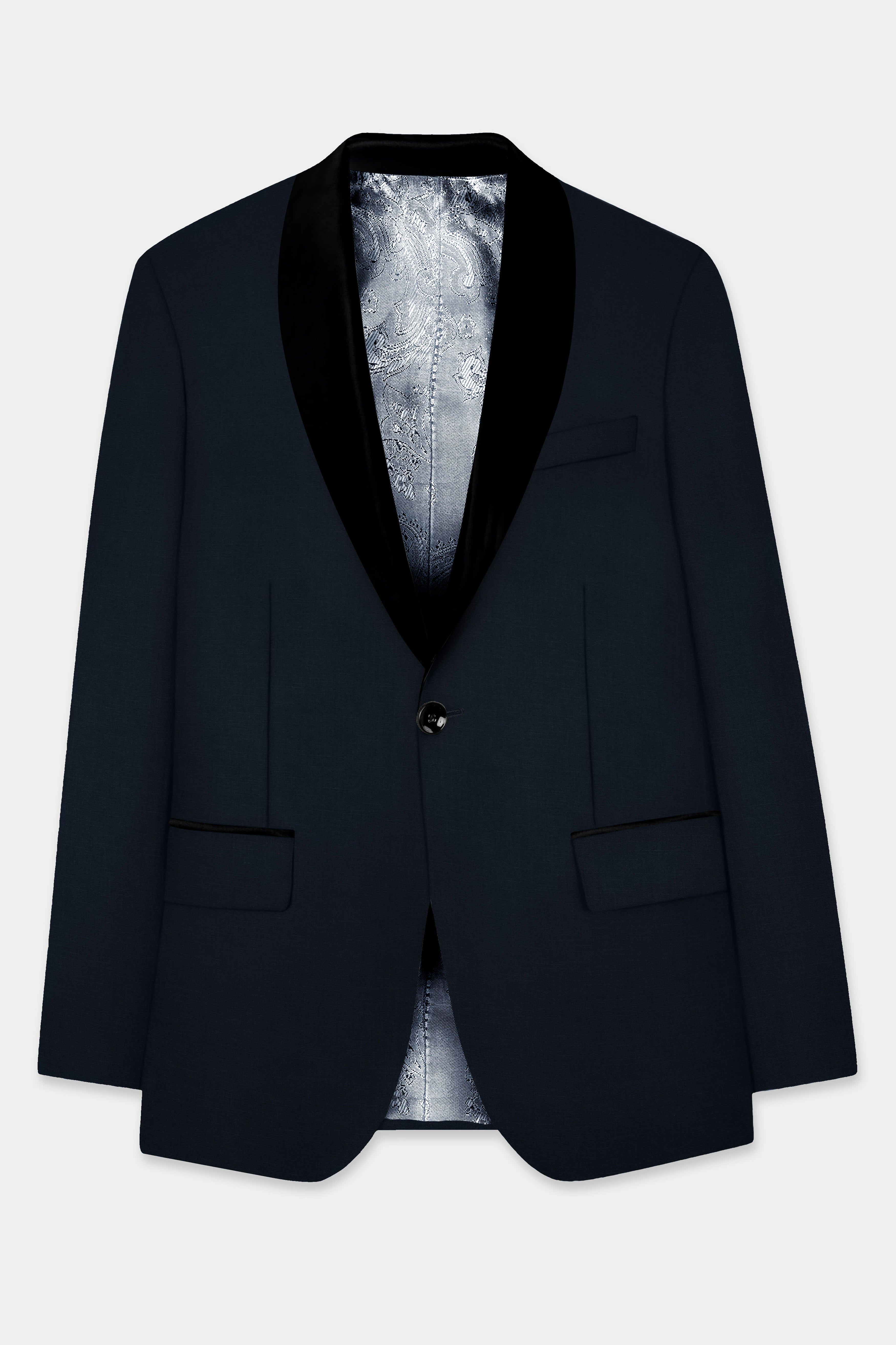 Sovereign-Vulcan Blue Solid Cotton Tuxedo Suit