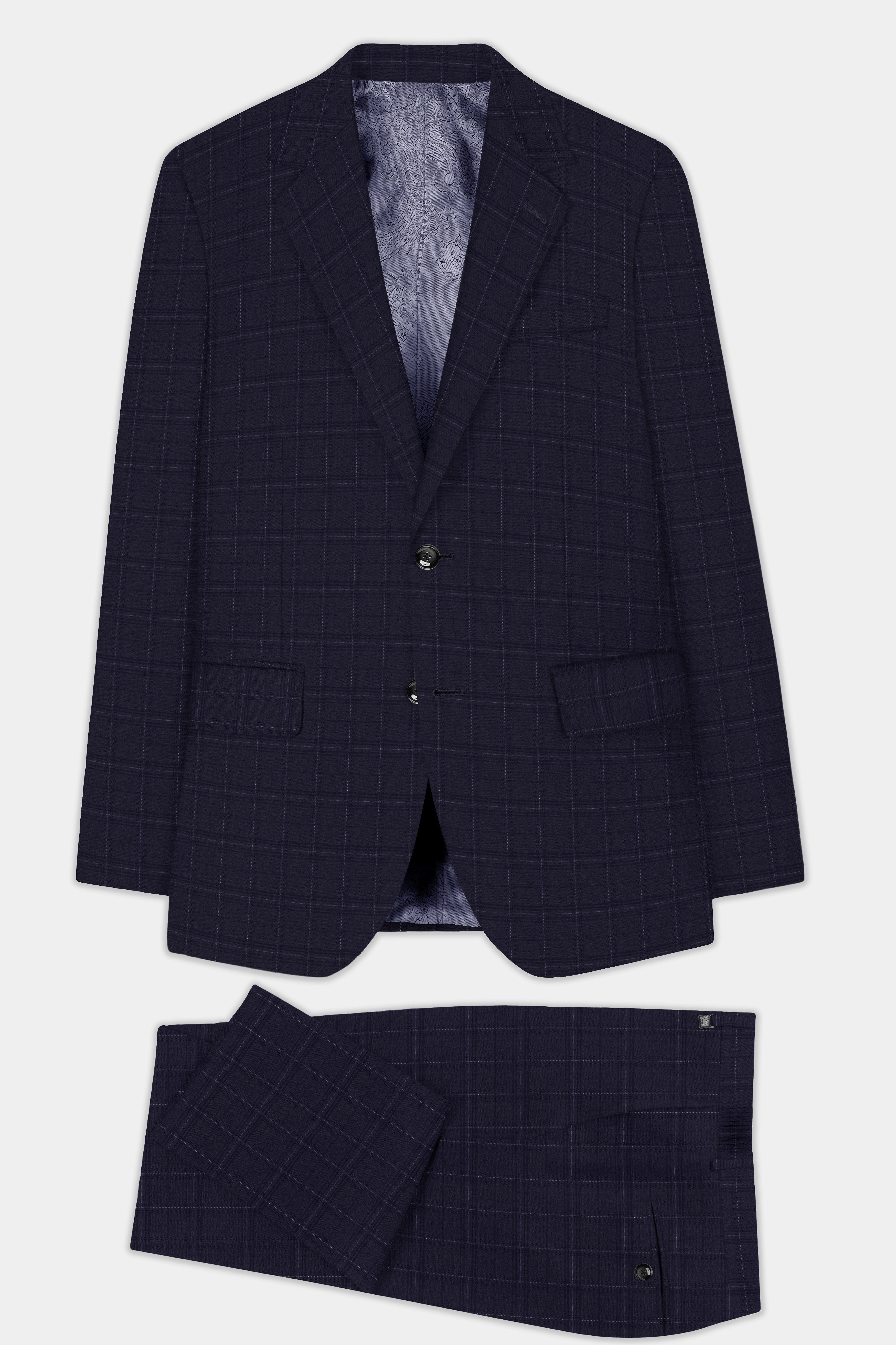 Sapphire Grid-Mirage Blue Plaid Wool Rich Single Breasted Suit