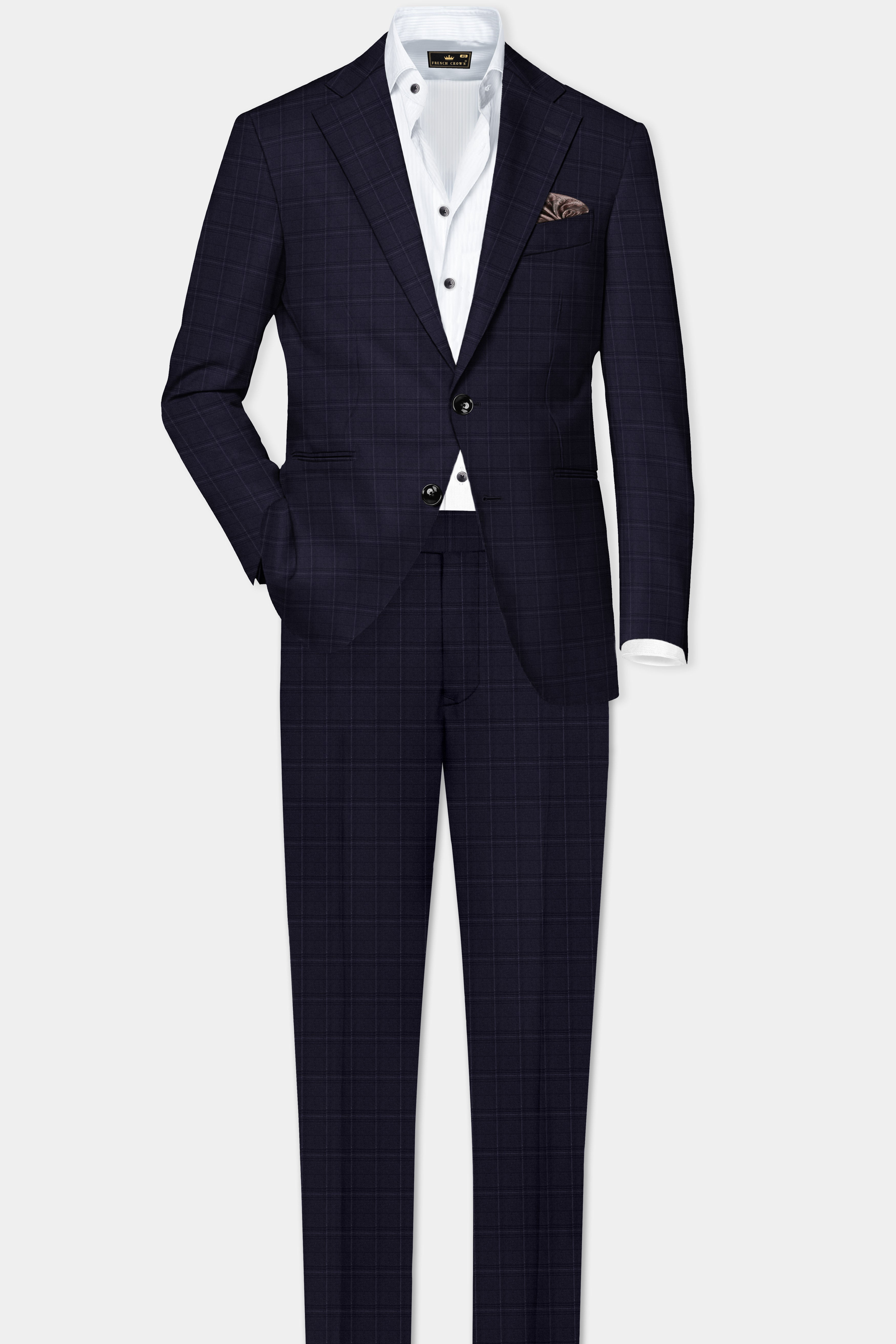 Sapphire Grid-Mirage Blue Plaid Wool Rich Single Breasted Suit