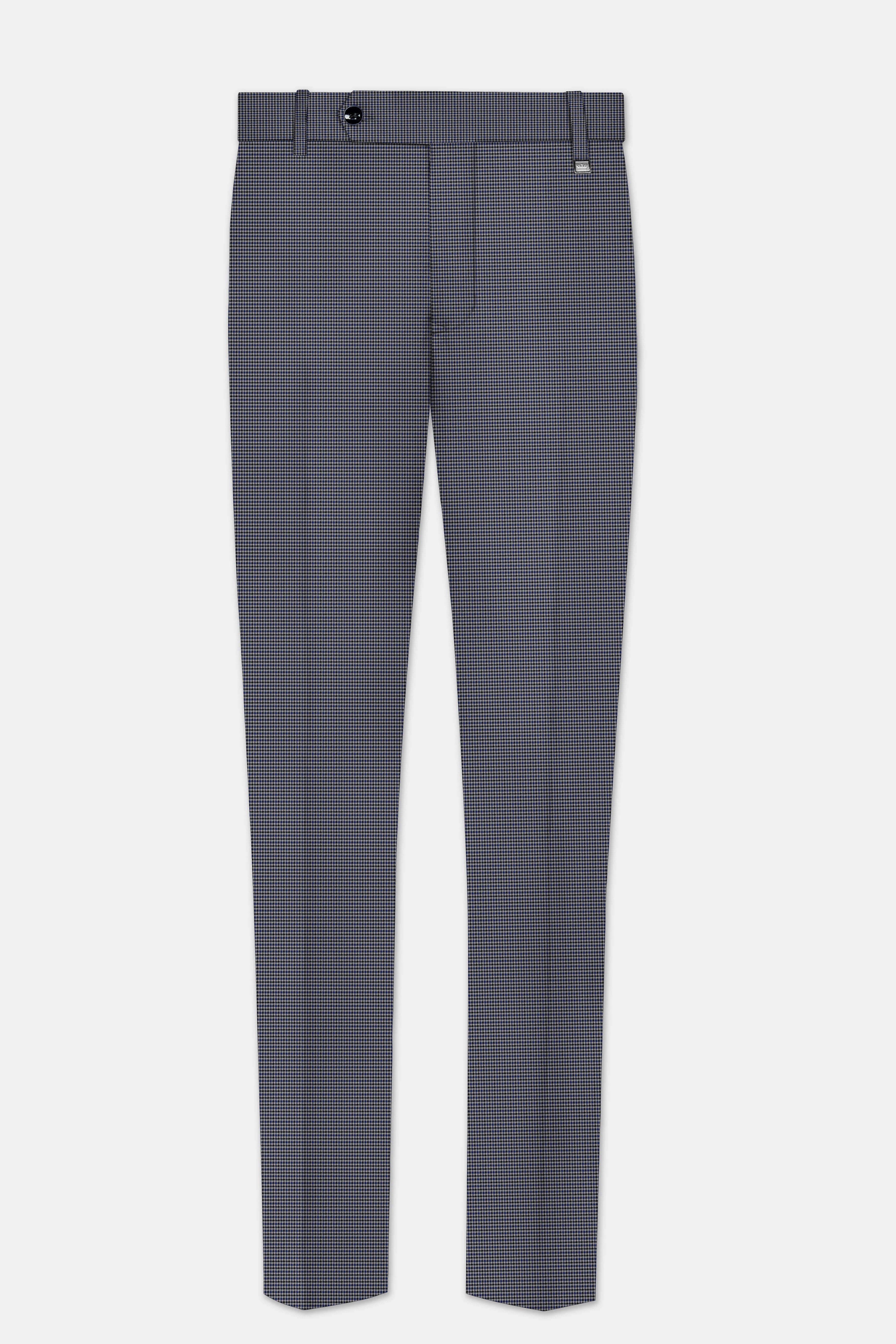 Titan-Downriver Blue And Piano Gray Gingham Checked Wool Rich Double Breasted Suit