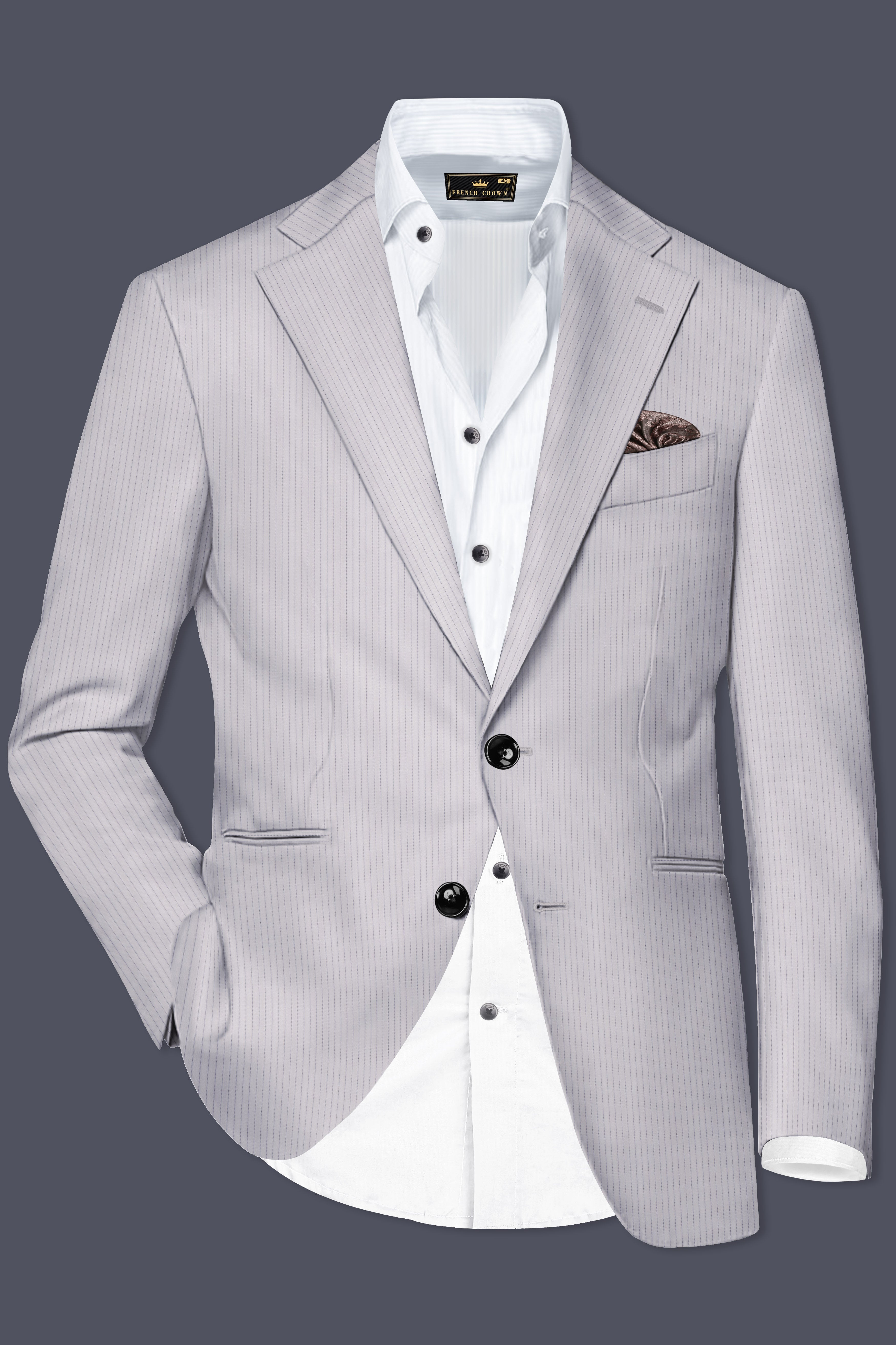 Parisian-French Gray Striped Wool Rich Single Breasted Suit