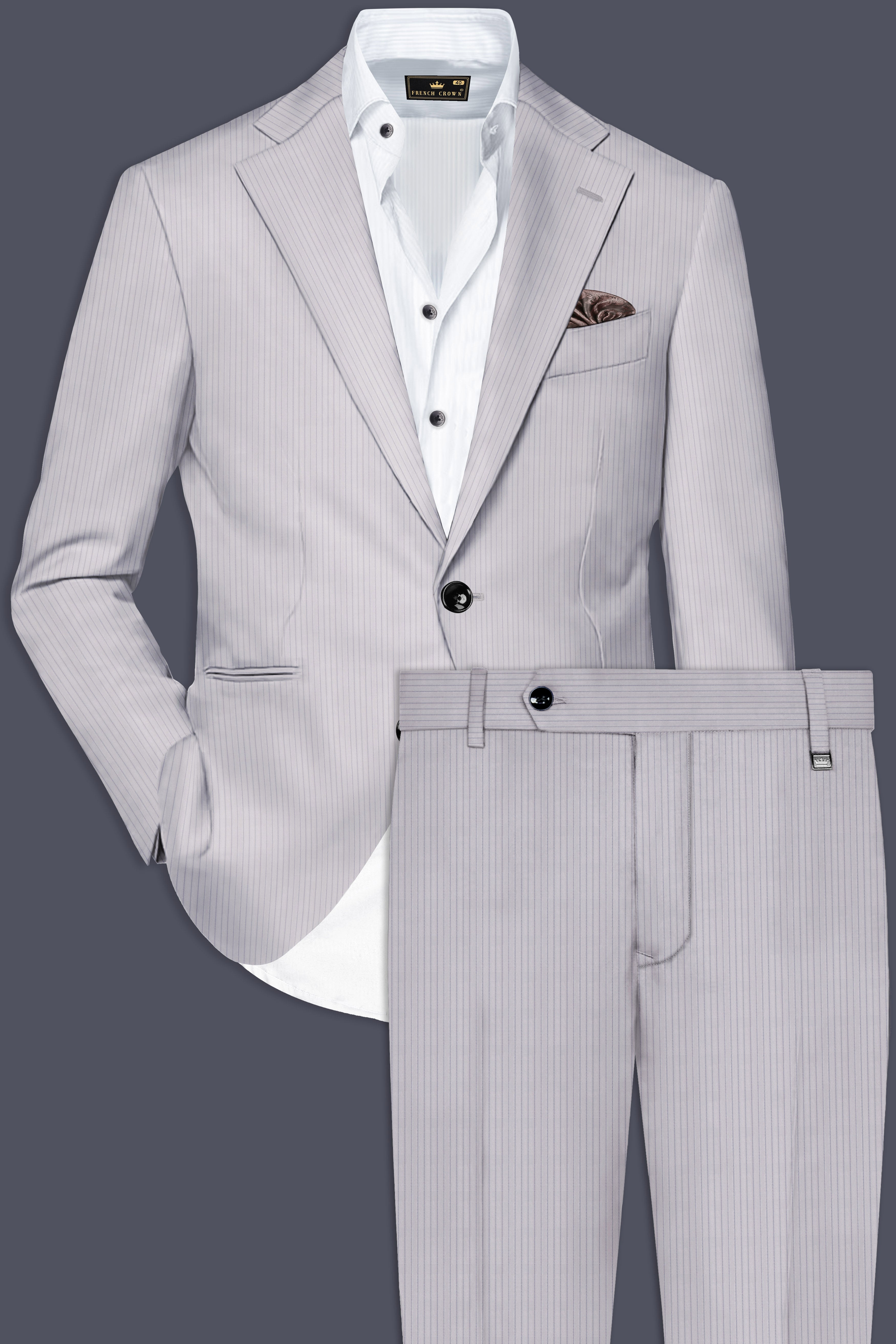 Parisian-French Gray Striped Wool Rich Single Breasted Suit