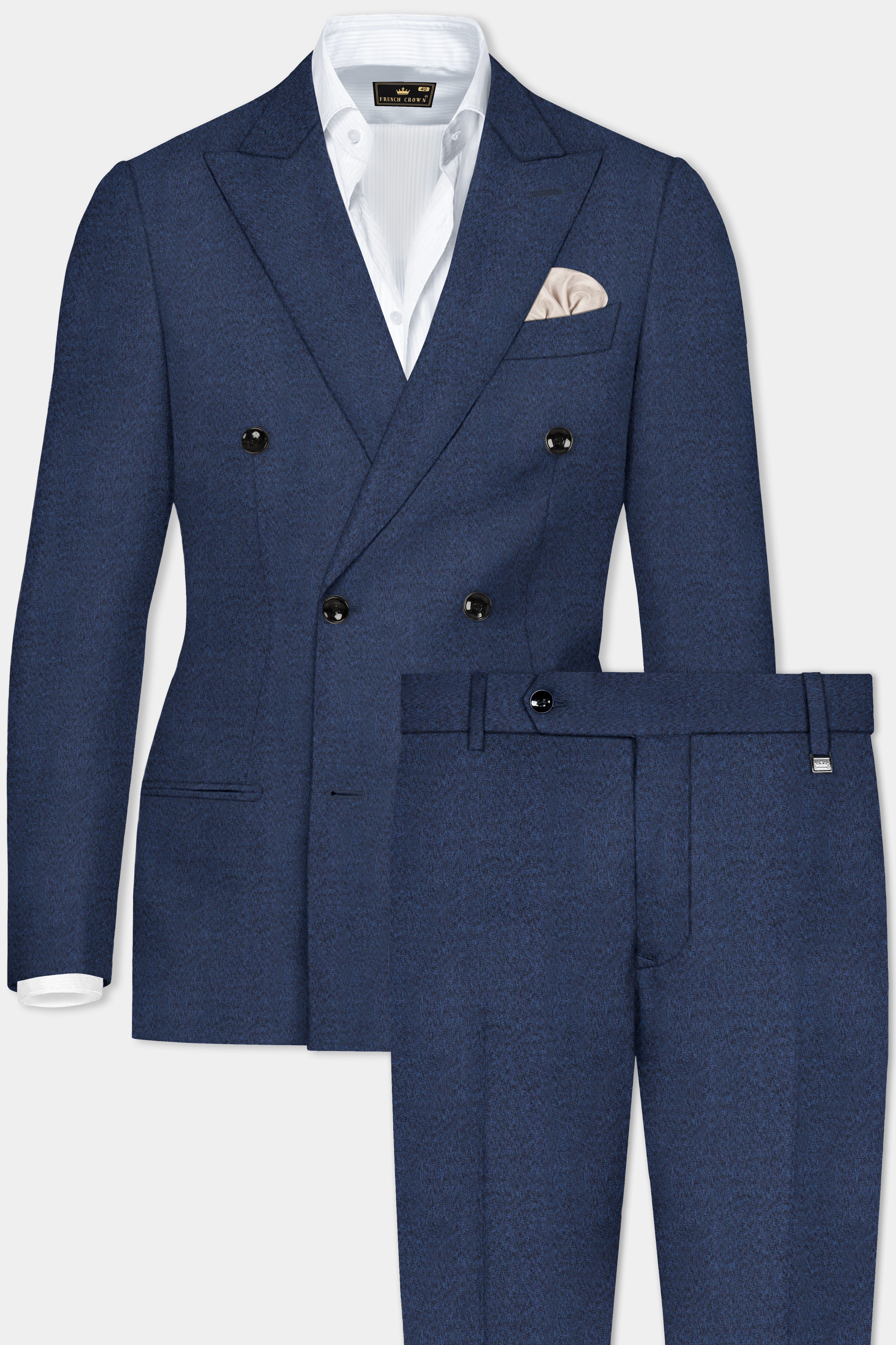 Nautical Crest-Martinique Blue Textured Cotton Double Breasted Suit