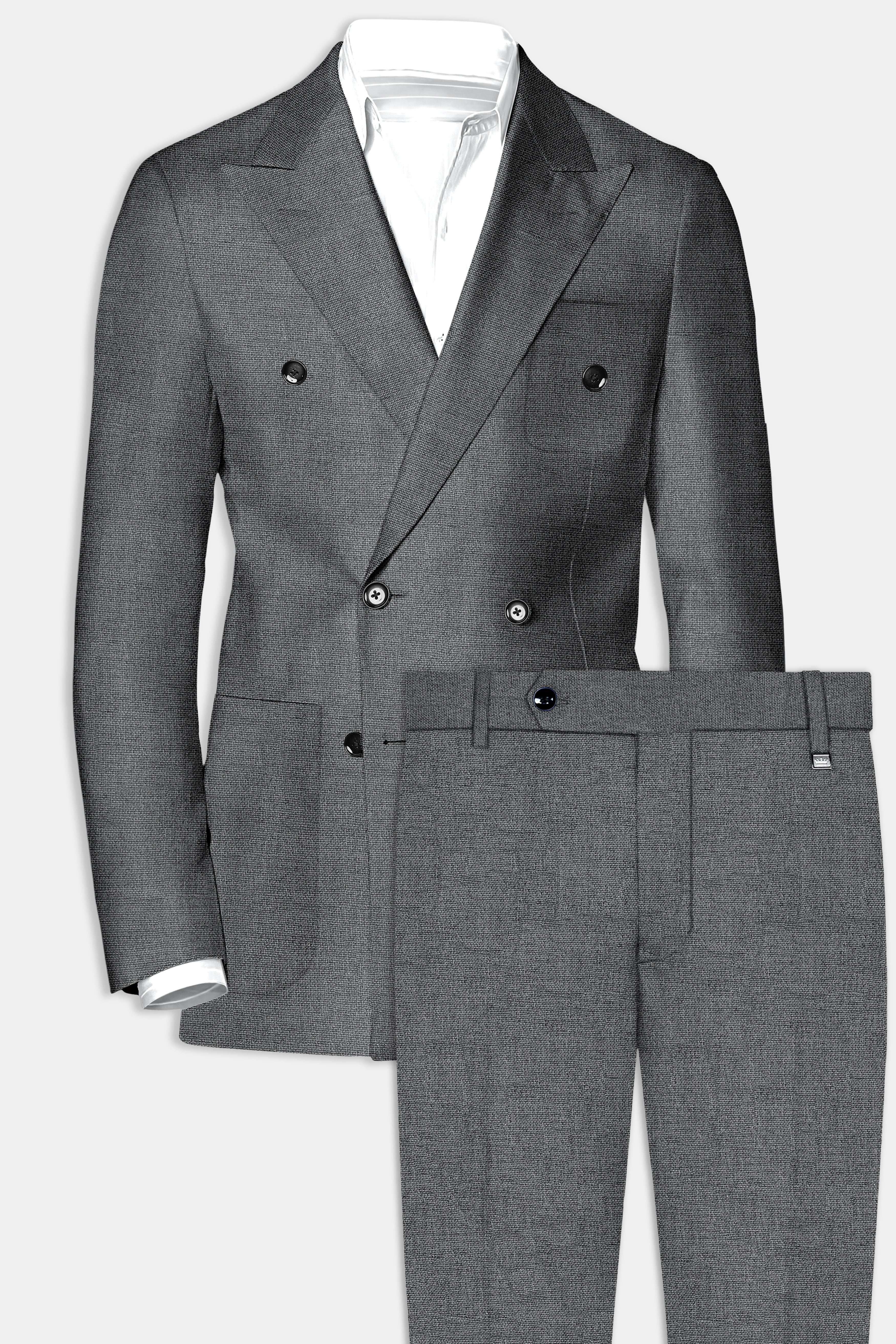 Obsidian-Vampire Gray Textured Wool Rich Double Breasted Sports Suit