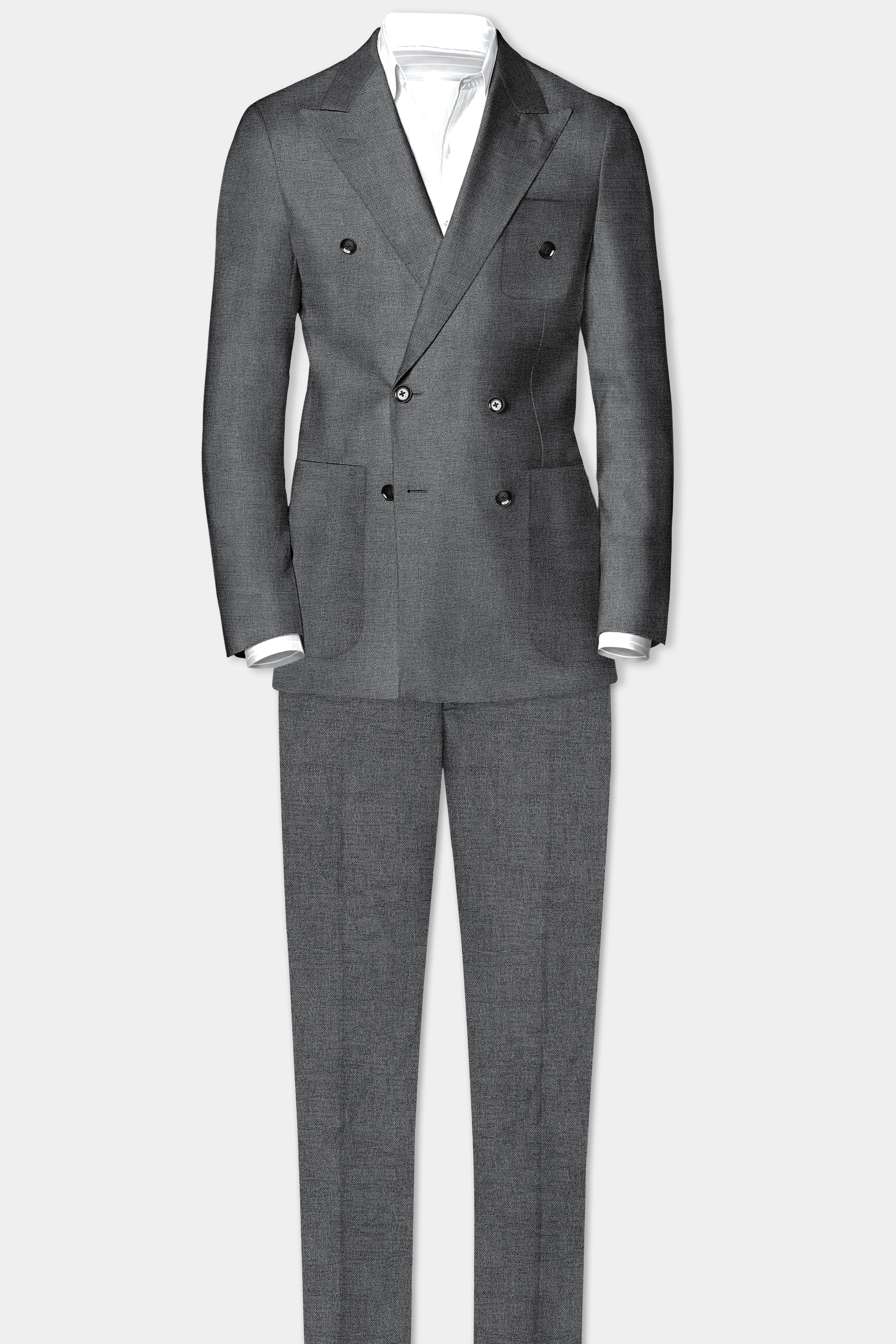 Obsidian-Vampire Gray Textured Wool Rich Double Breasted Sports Suit