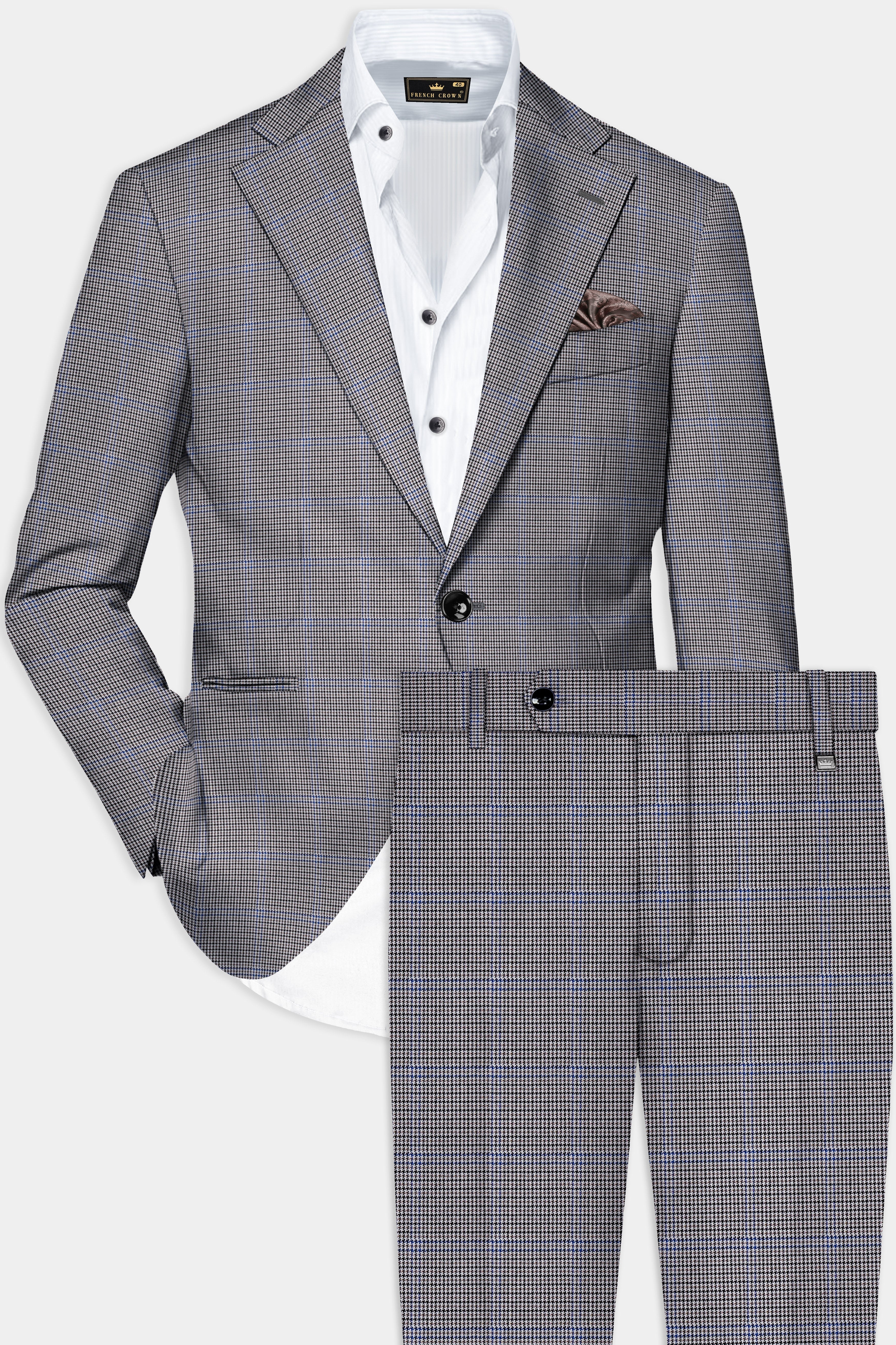 Aristo Blue-Dolphin Gray Plaid Wool Rich Single Breasted Suit