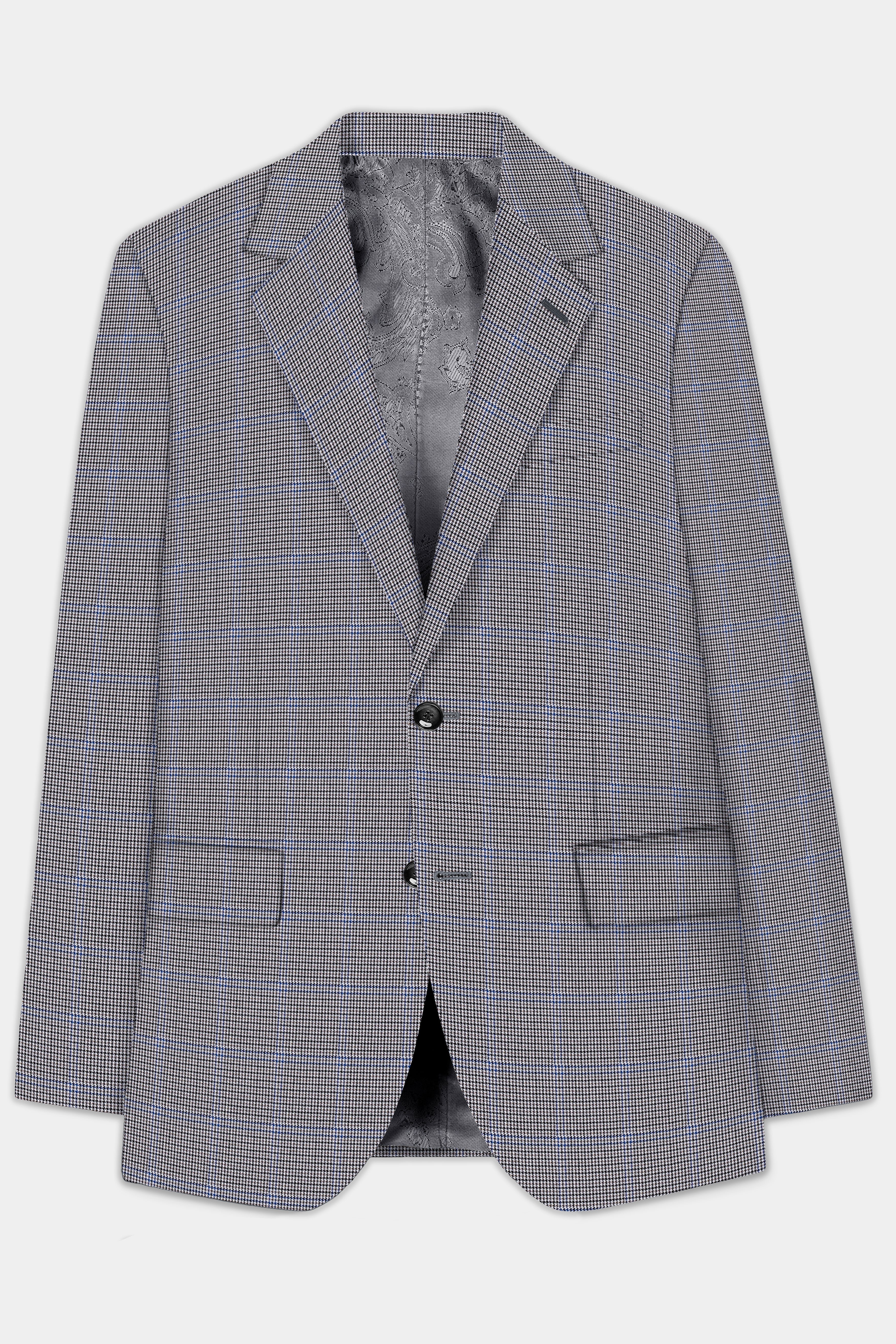 Aristo Blue-Dolphin Gray Plaid Wool Rich Single Breasted Suit