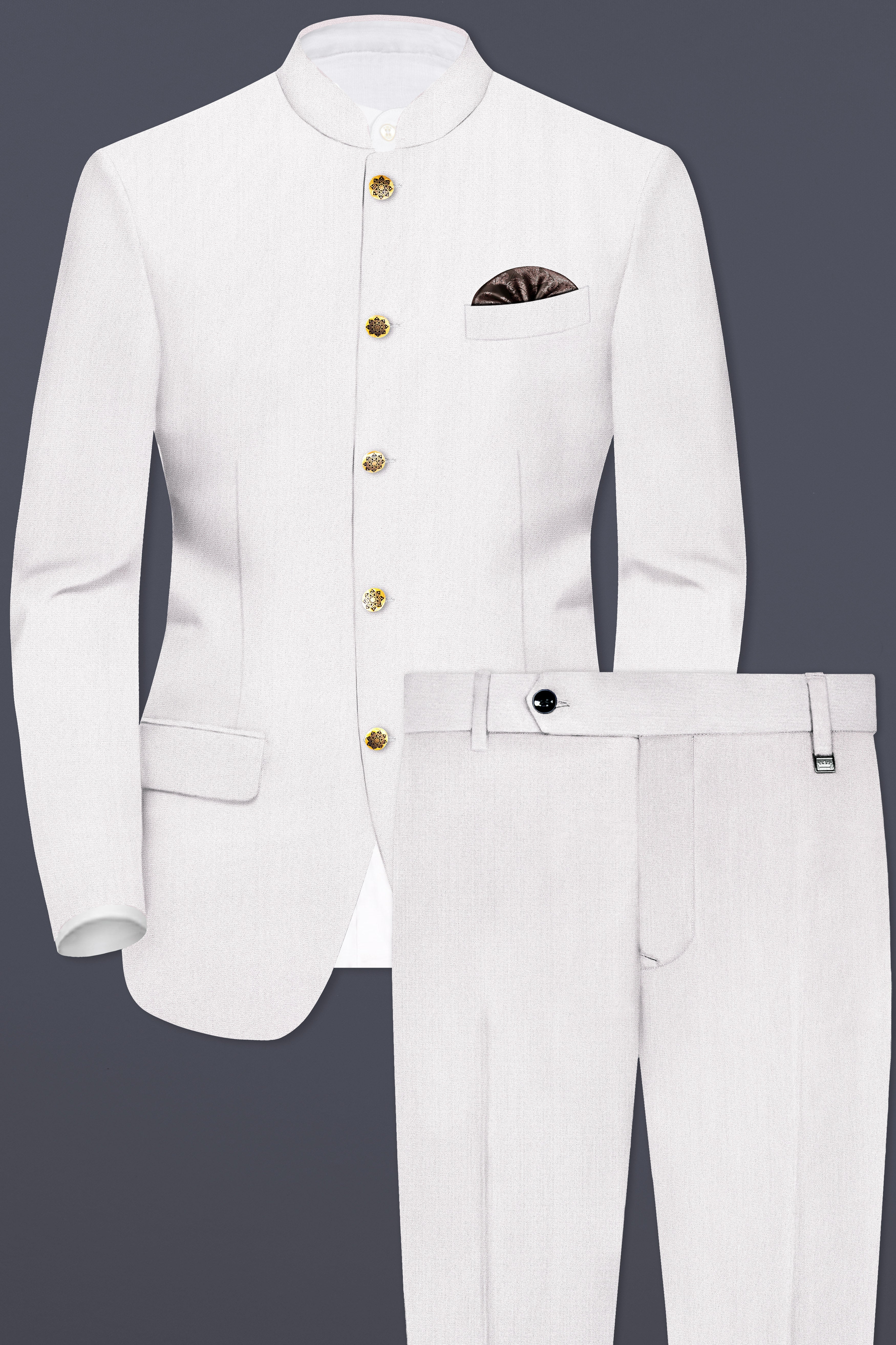 Frost Gray-Glacier Solid Wool Rich Bandhgala Suit