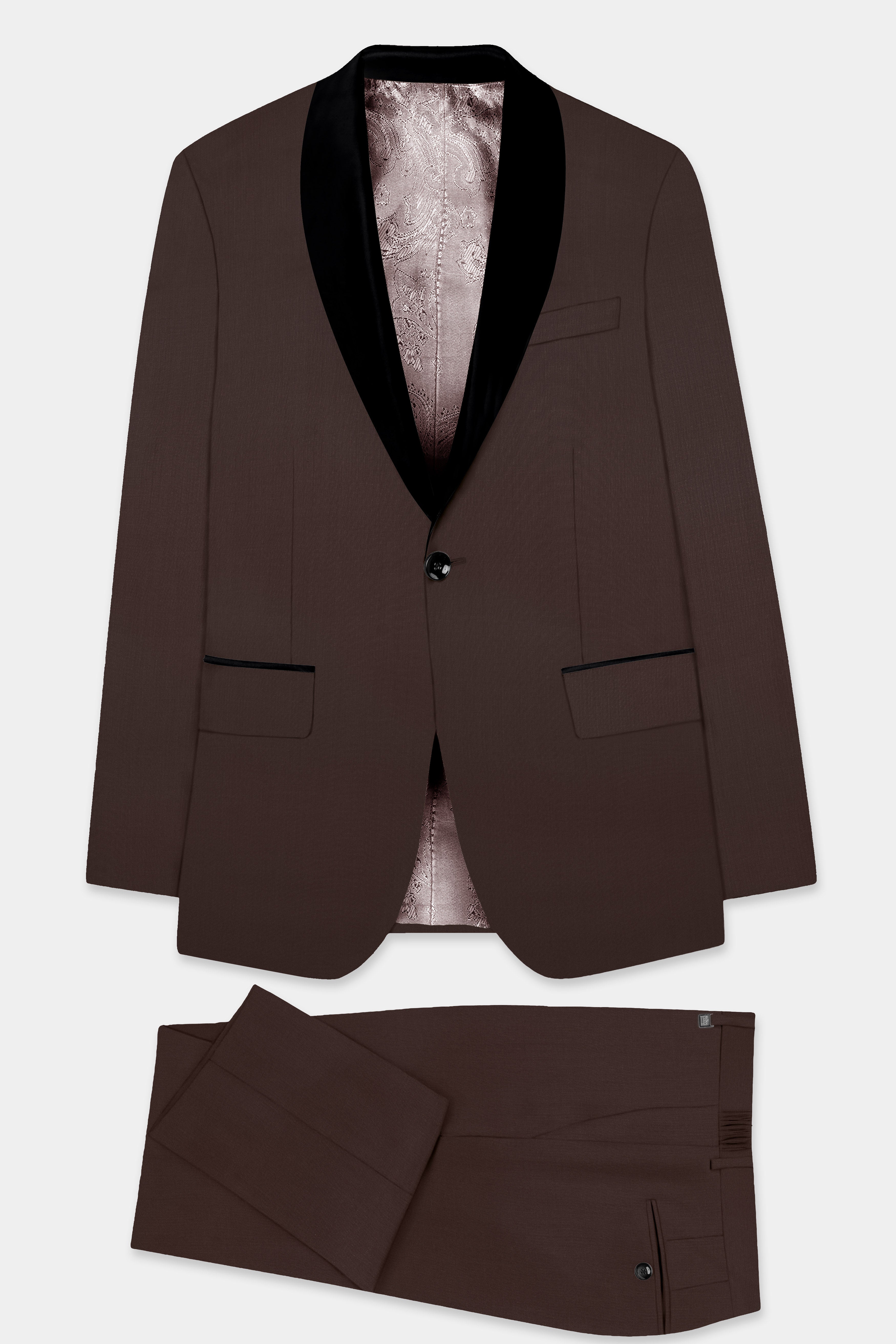 Espresso-Hickory Brown Solid Wool Rich Tuxedo Suit