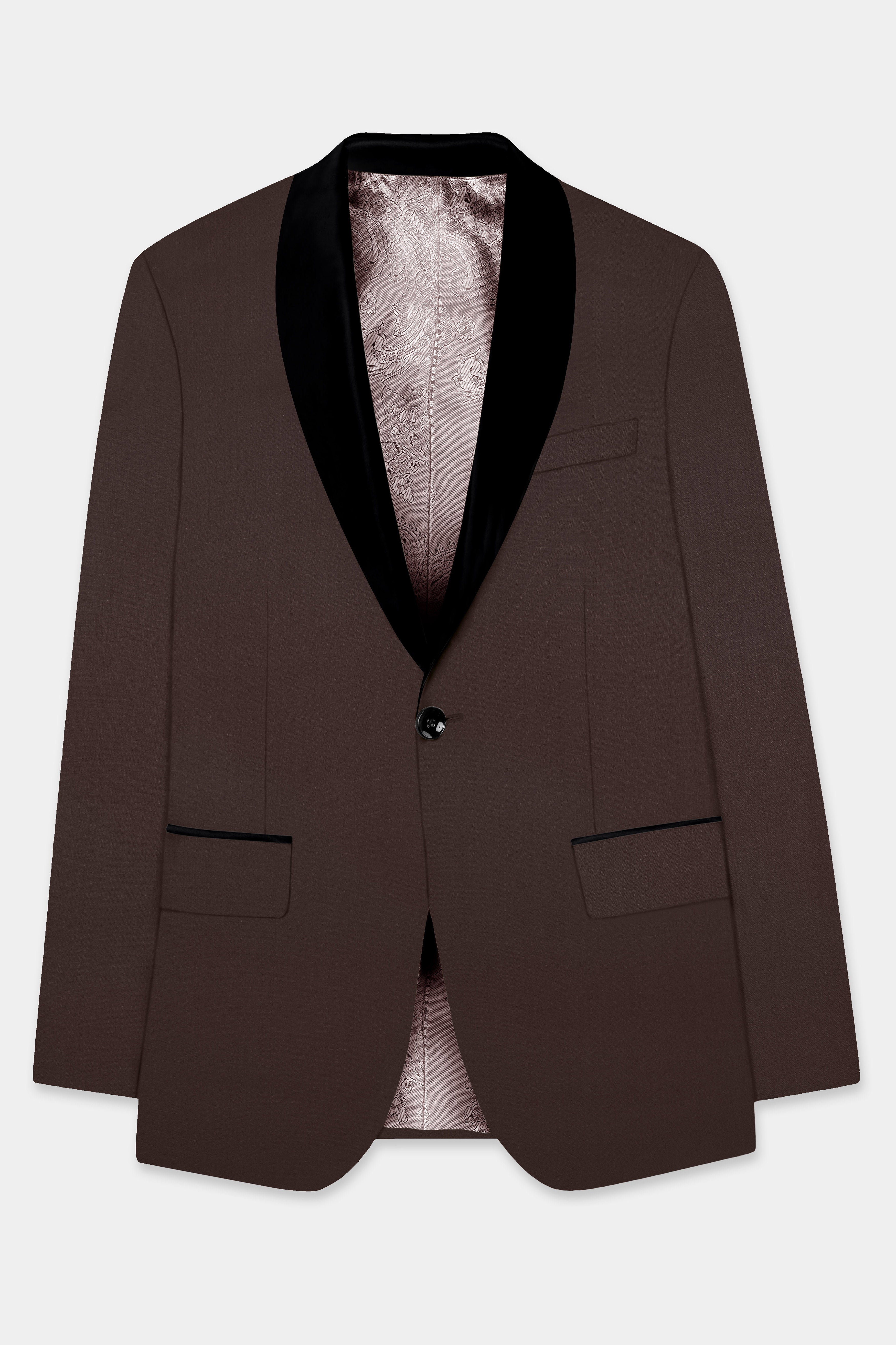 Espresso-Hickory Brown Solid Wool Rich Tuxedo Suit