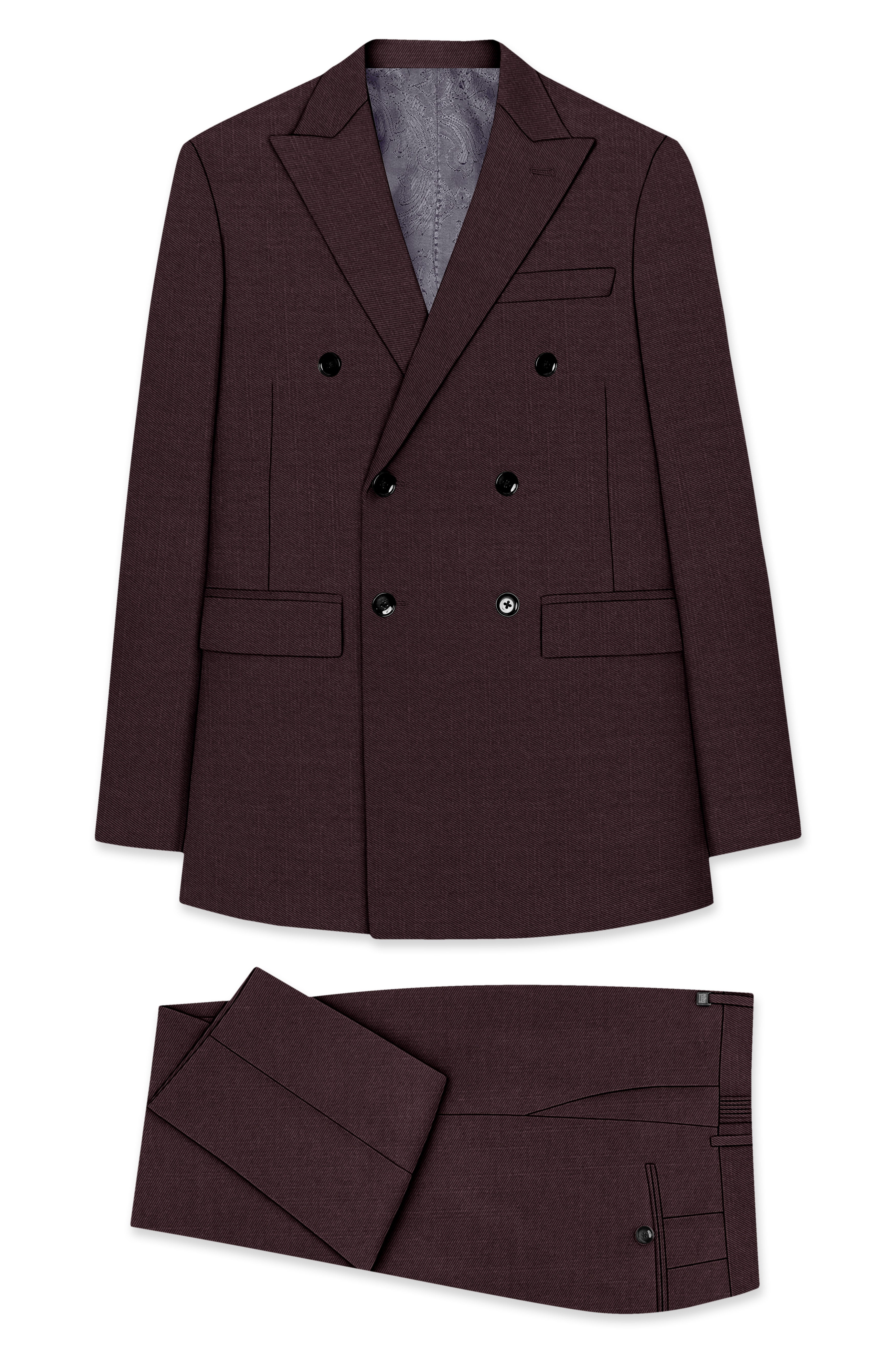 Espresso-Hickory Brown Solid Wool Rich Double Breasted Slight Stretch Suit
