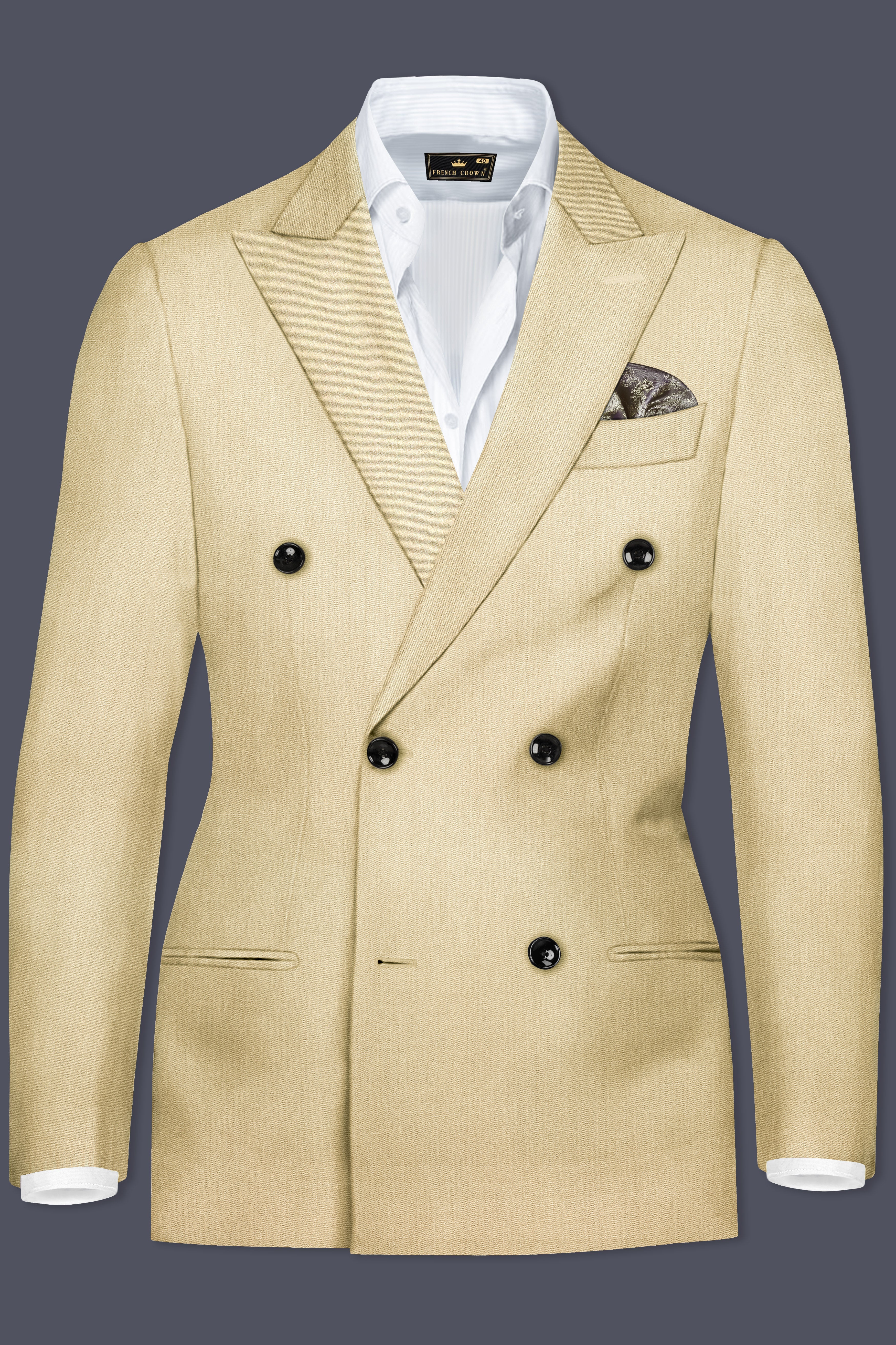 Ecru Classic-Pavlova Cream Solid Wool Rich Double Breasted Suit