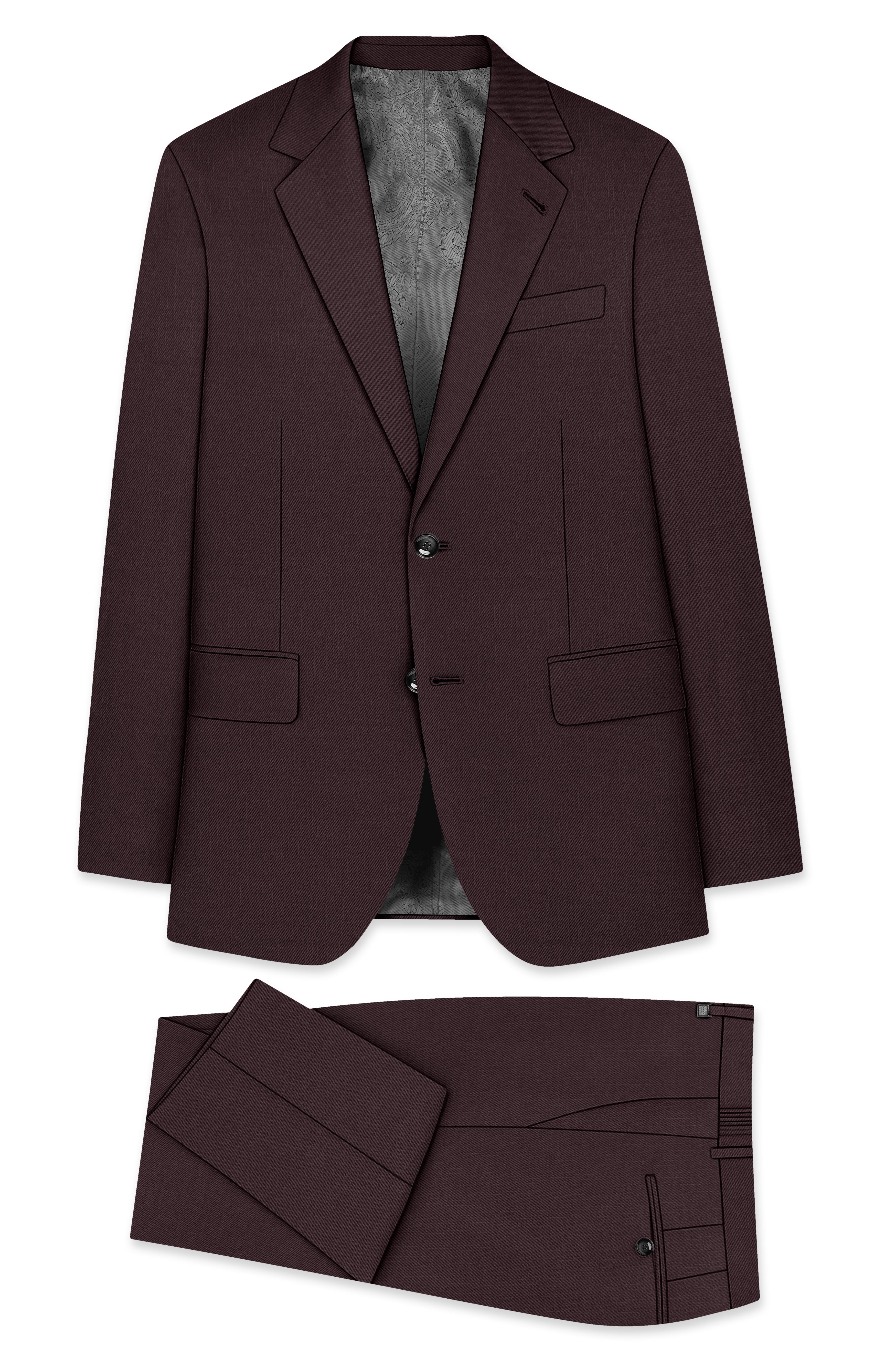 Espresso-Hickory Brown Solid Wool Rich Single Breasted Slight Stretch Suit