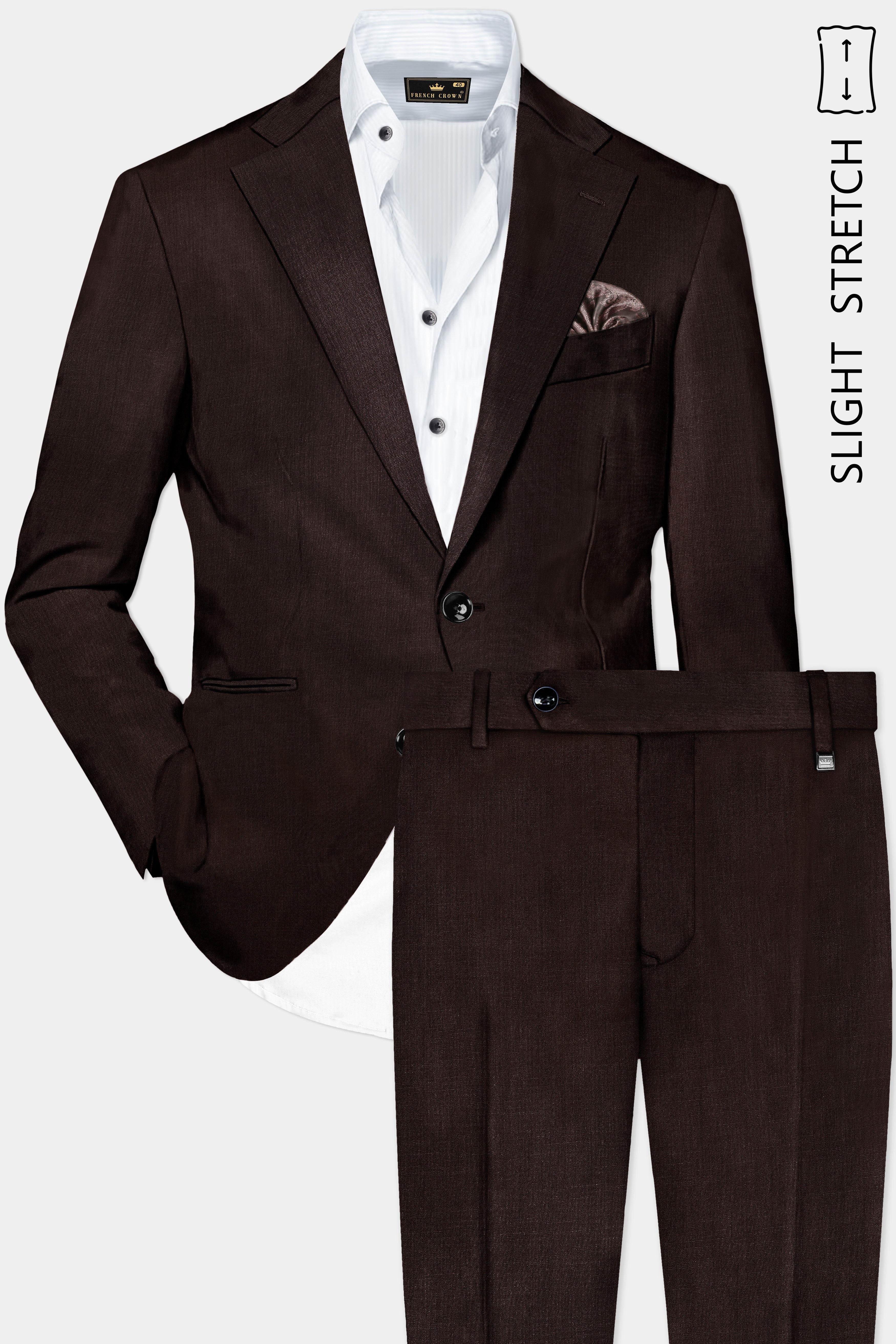 Espresso-Hickory Brown Solid Wool Rich Single Breasted Slight Stretch Suit