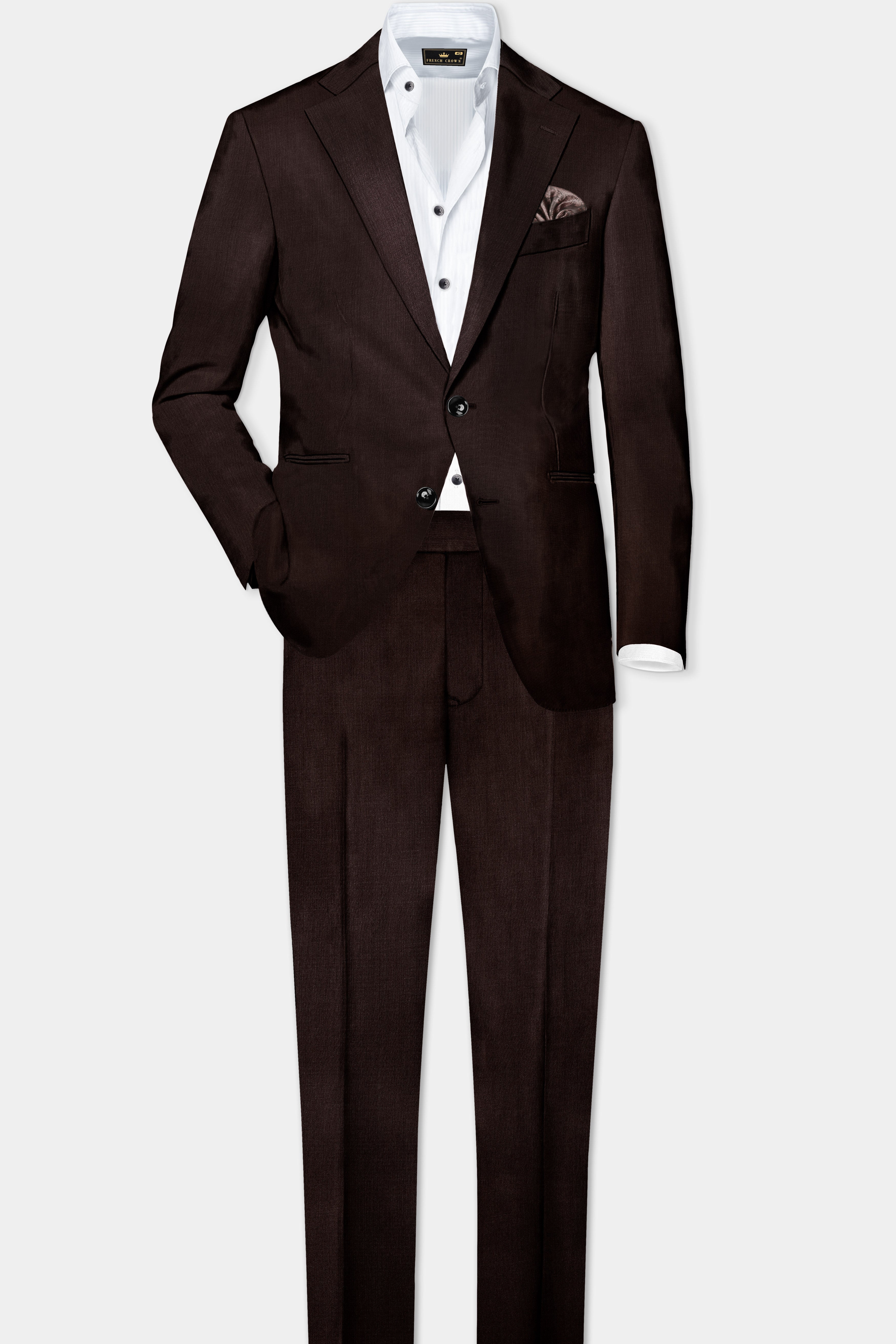 Espresso-Hickory Brown Solid Wool Rich Single Breasted Slight Stretch Suit