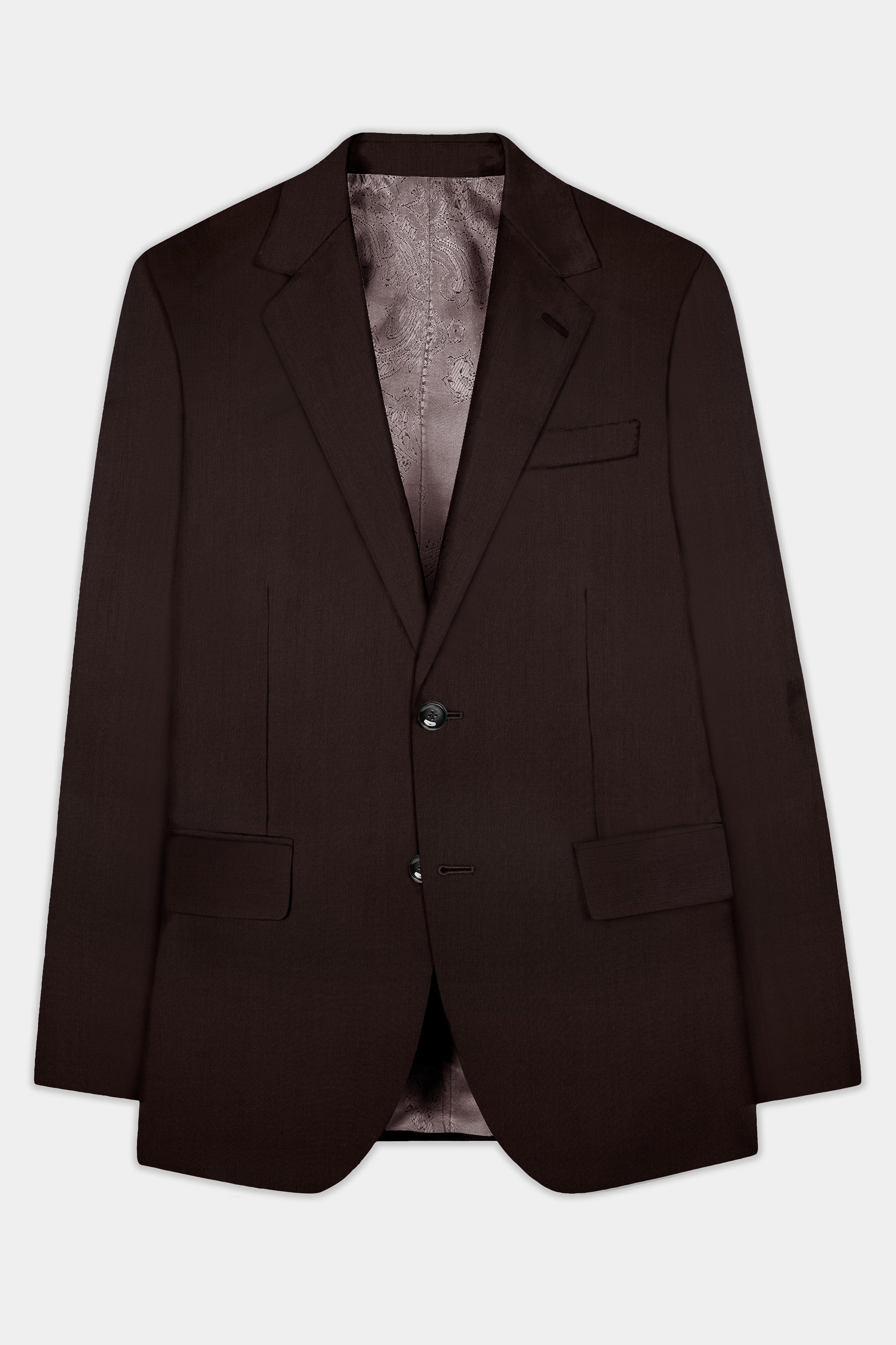Espresso-Hickory Brown Solid Wool Rich Single Breasted Slight Stretch Suit