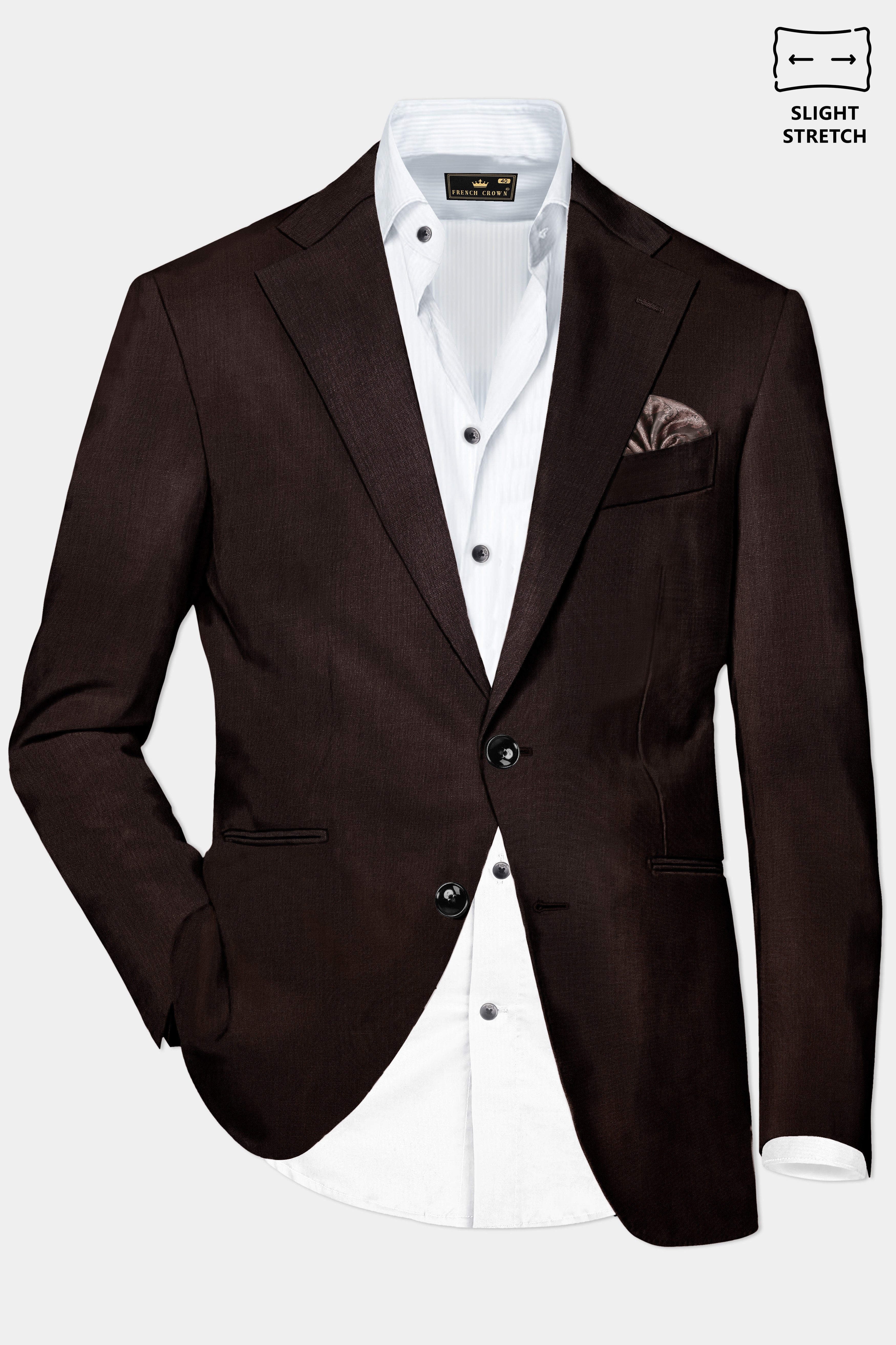 Espresso-Hickory Brown Solid Wool Rich Single Breasted Slight Stretch Suit
