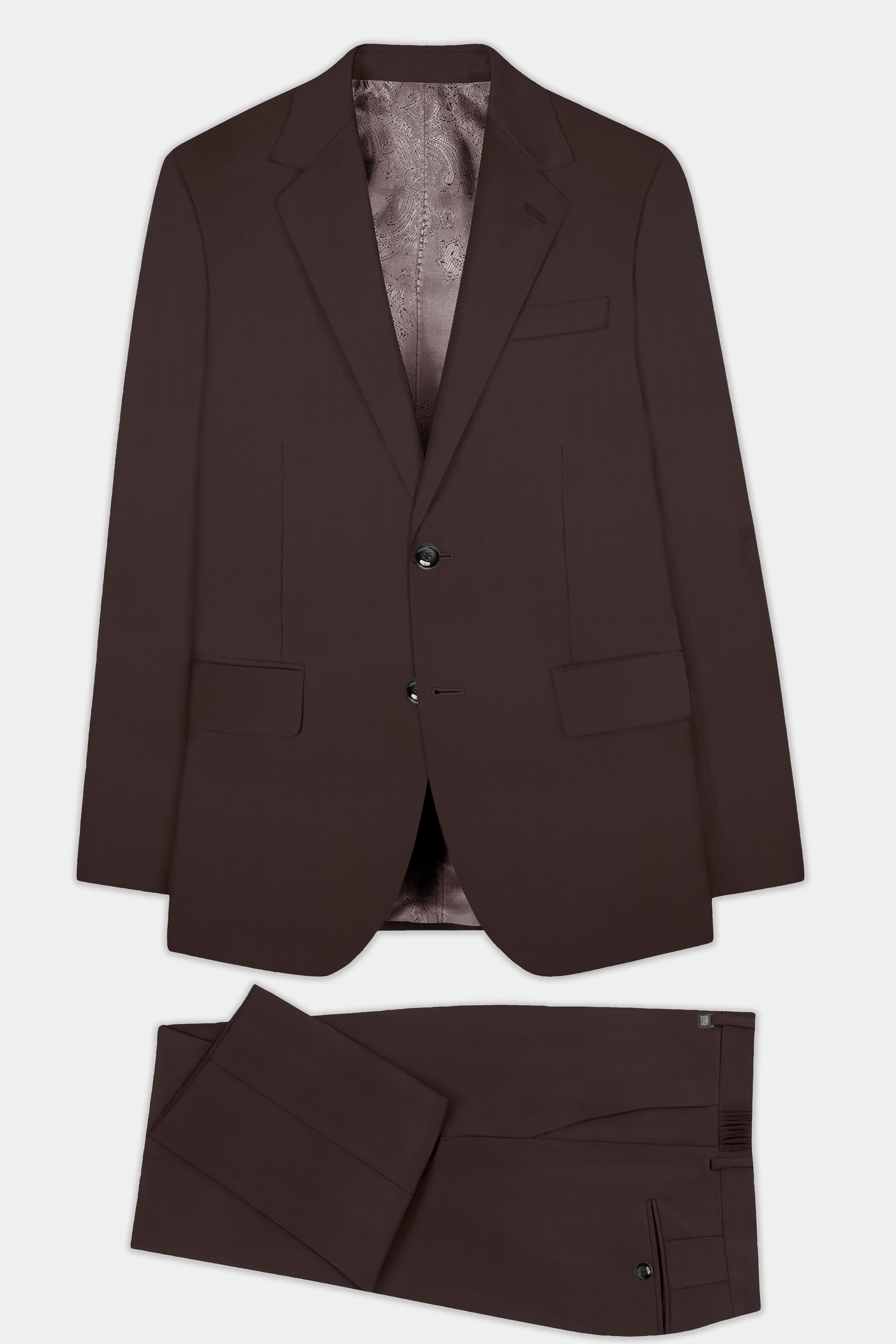 Espresso-Hickory Brown Solid Wool Rich Single Breasted Suit