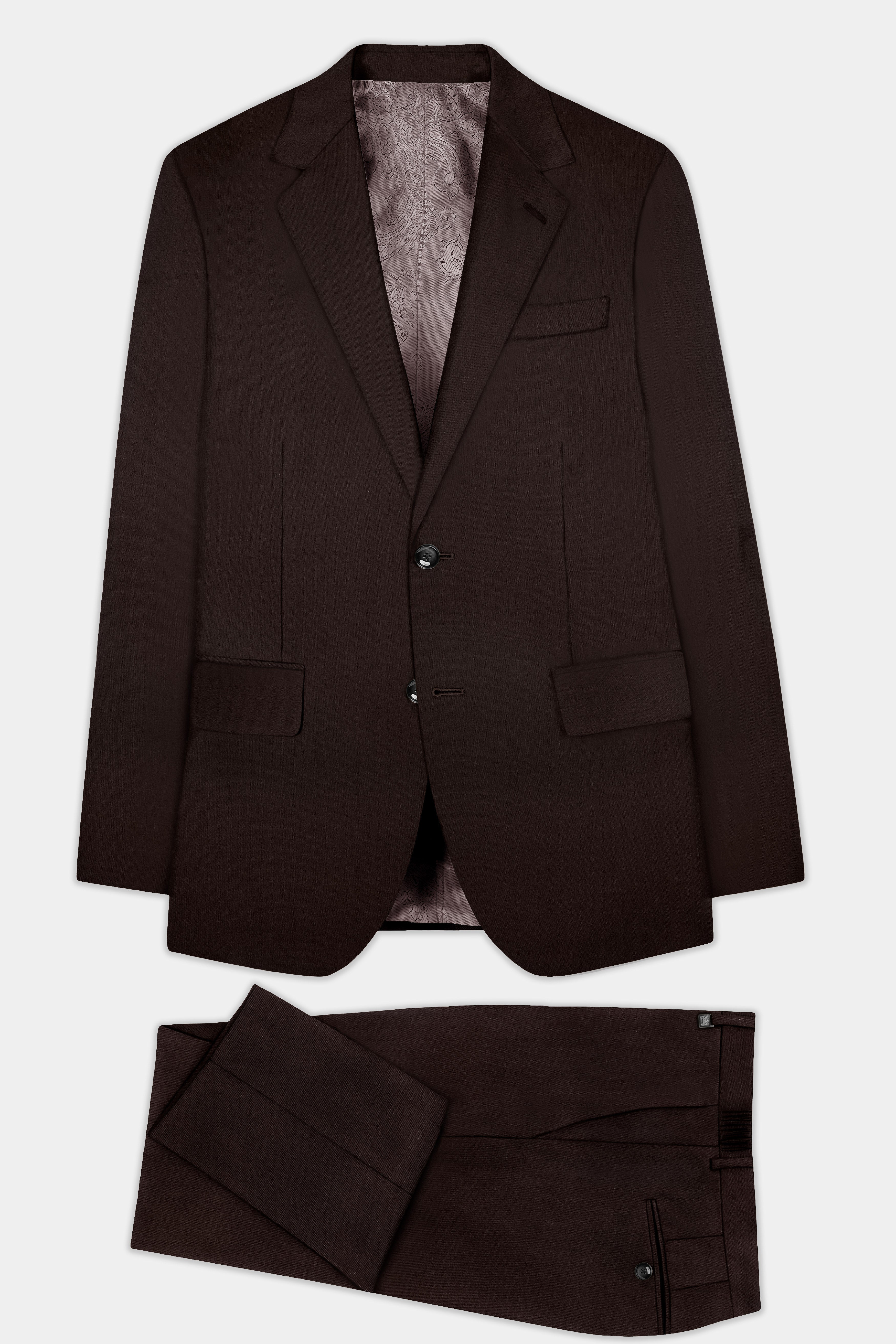 Espresso-Hickory Brown Solid Wool Rich Single Breasted Slight Stretch Suit