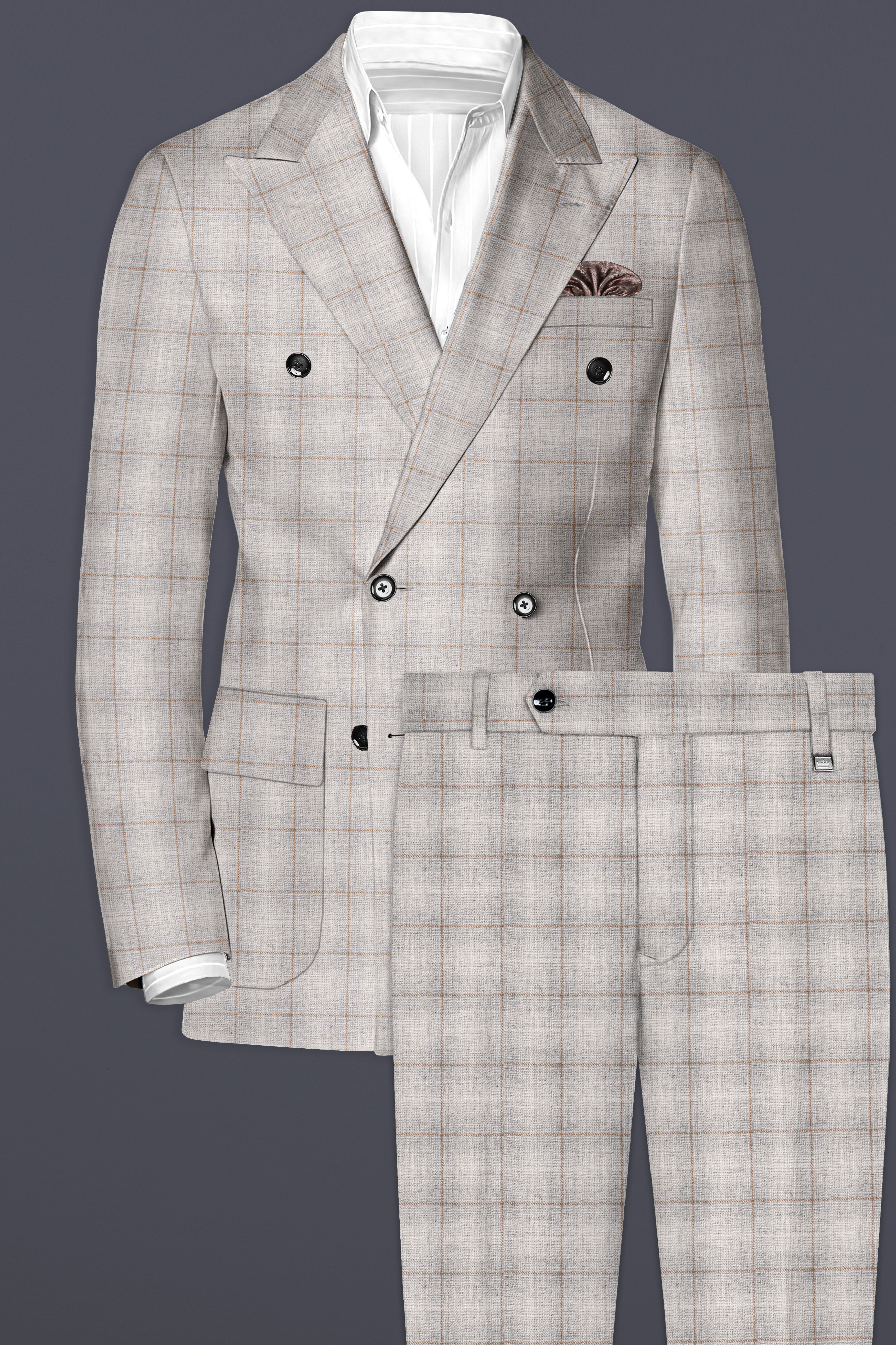 Whispering-Swirl Gray windows Wool Rich Double Breasted Suit