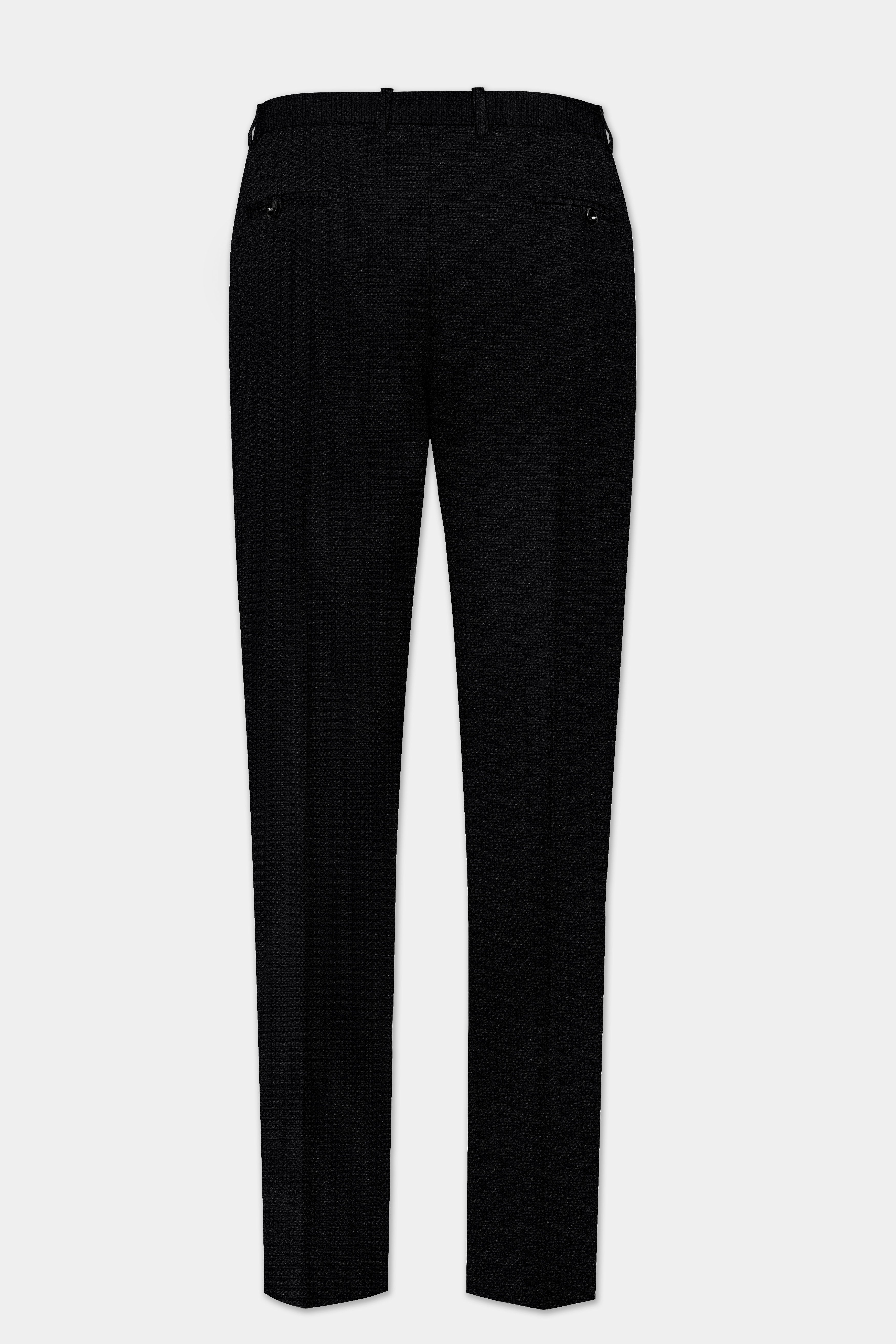 Noir-Jade Black Textured Wool Rich Bandhgala Suit